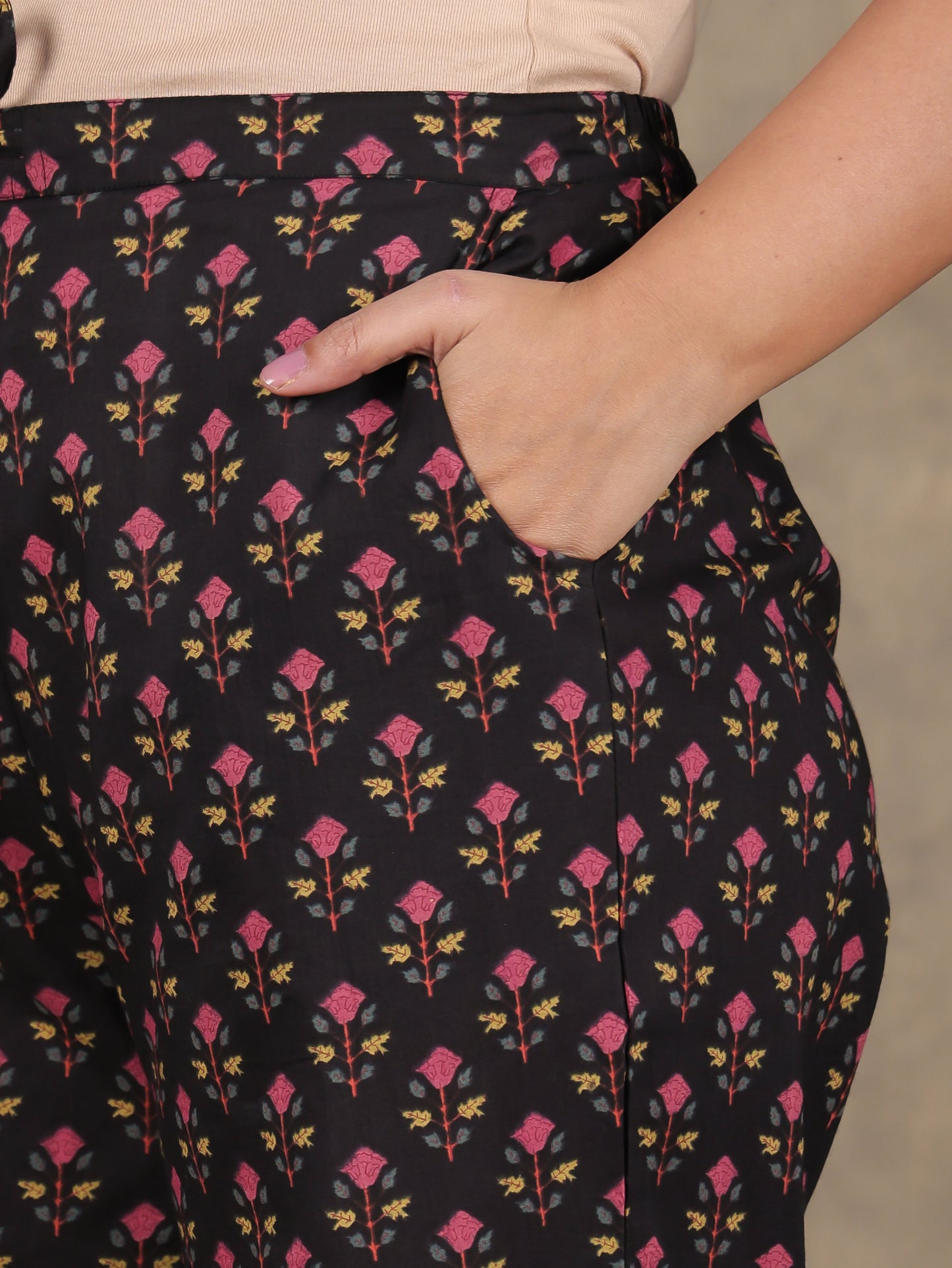 Soft Cotton Floral Black Straight Trousers