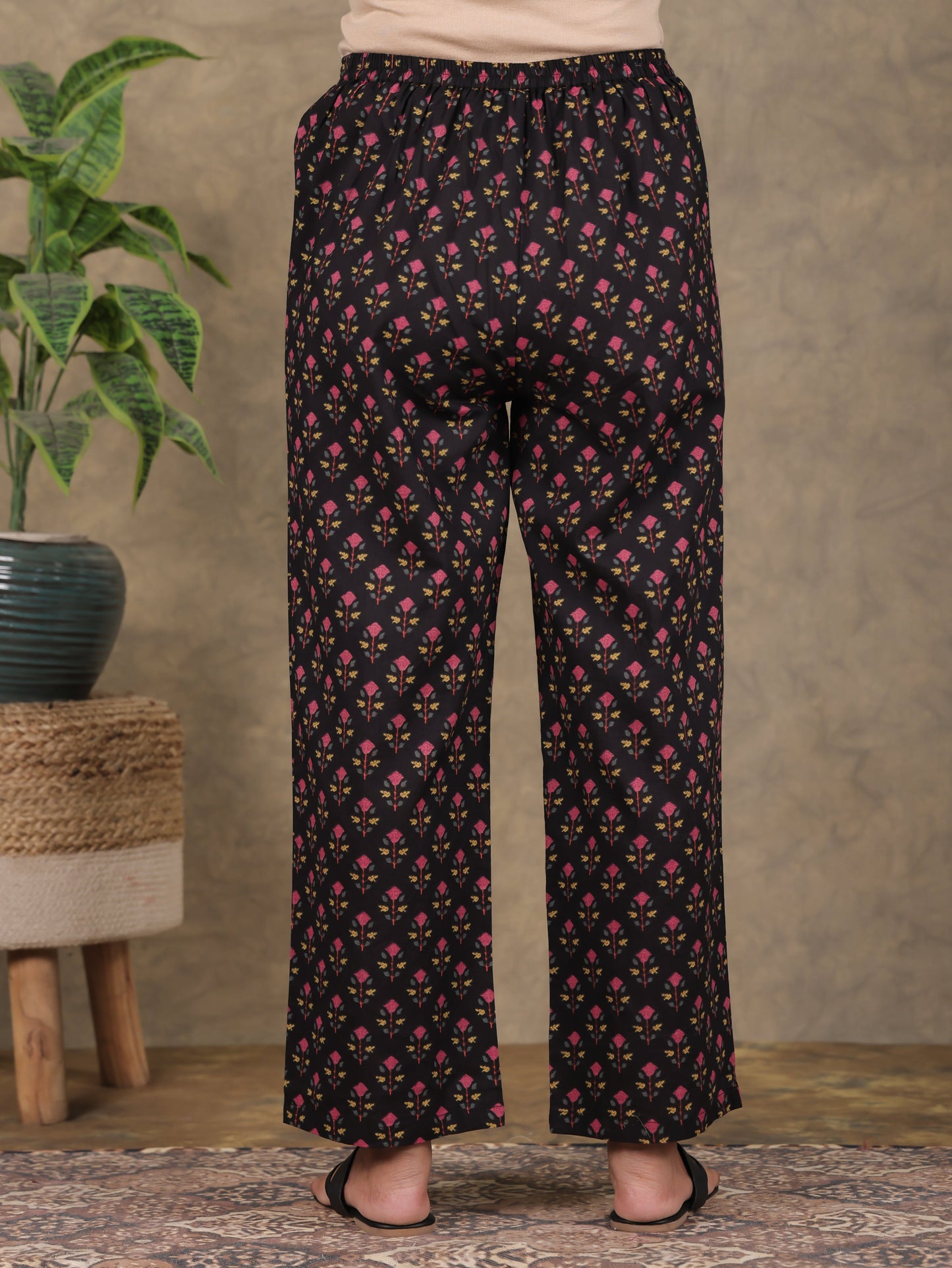 Soft Cotton Floral A-line Black Kurta