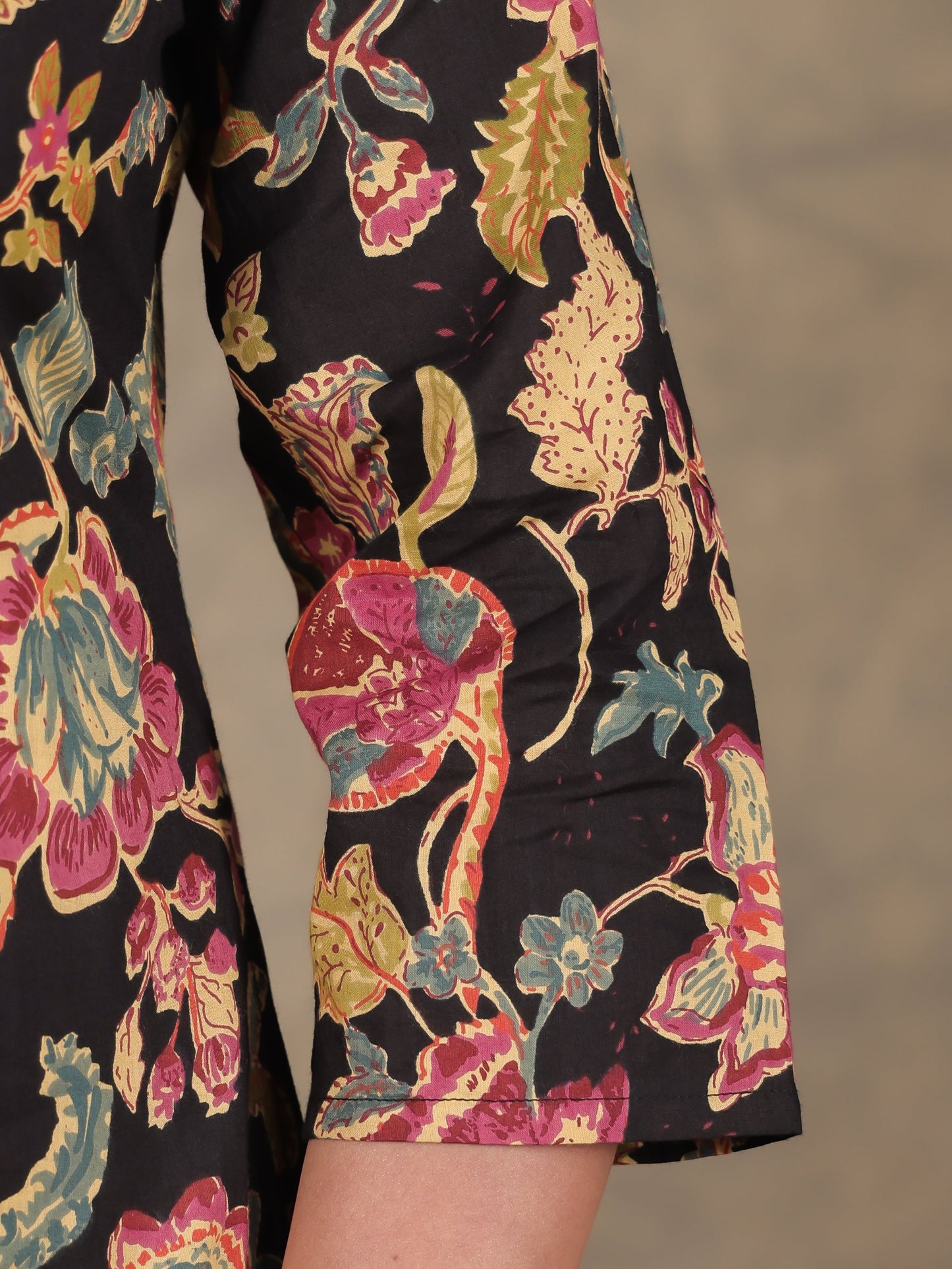 Soft Cotton Floral A-line Black Kurta