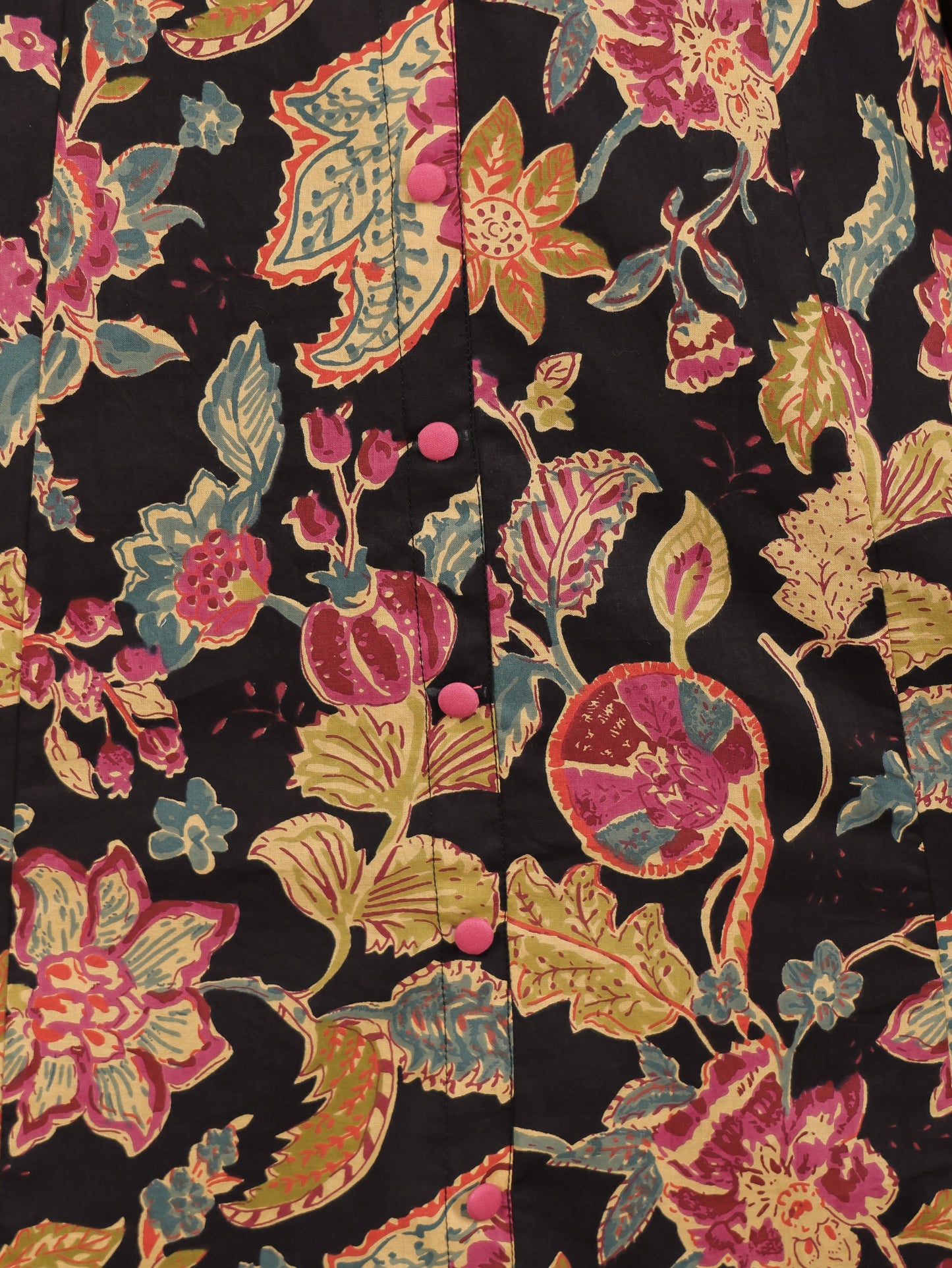 Soft Cotton Floral A-line Black Kurta