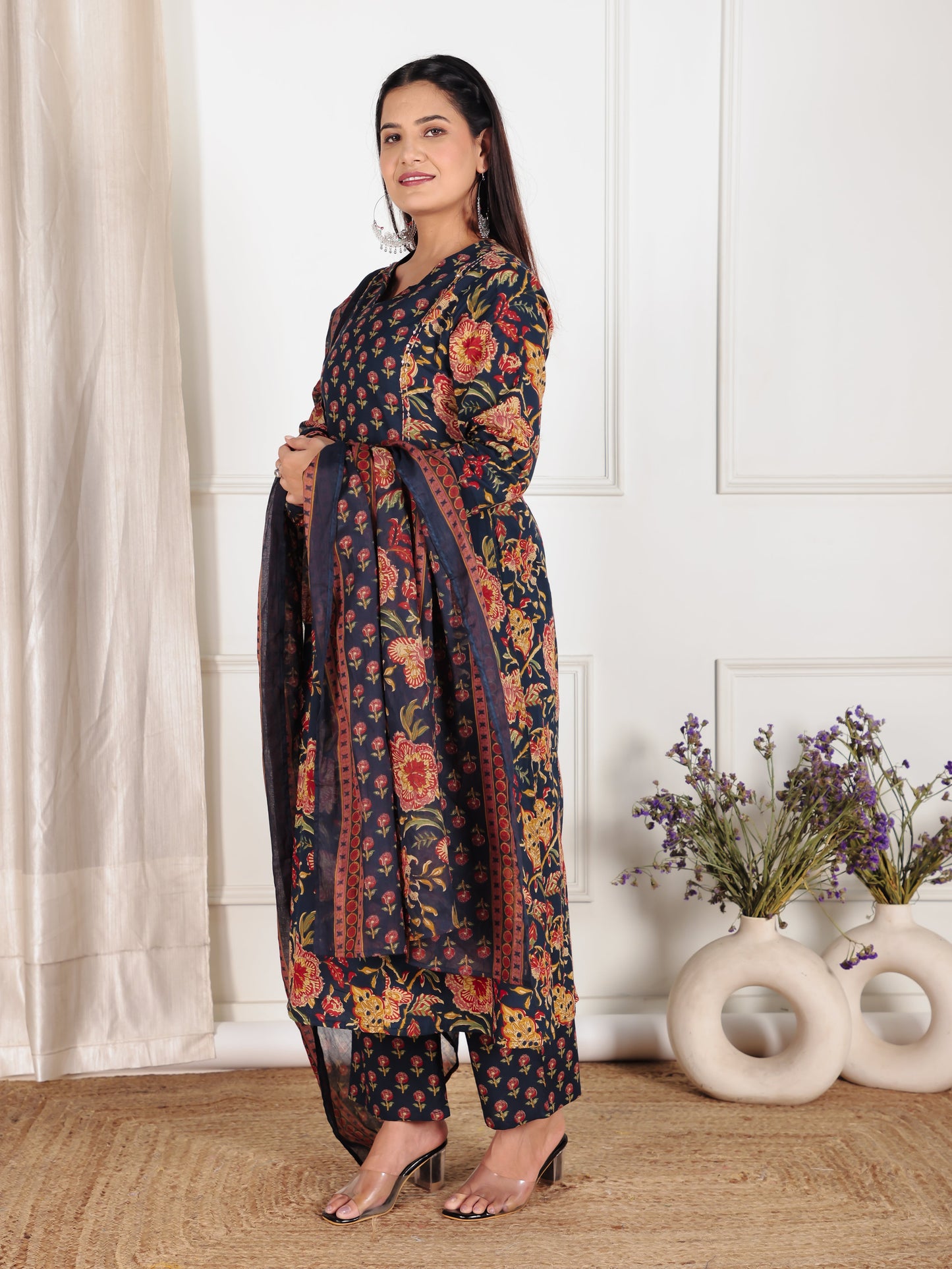 Cotton Voile Floral Blue Dupatta