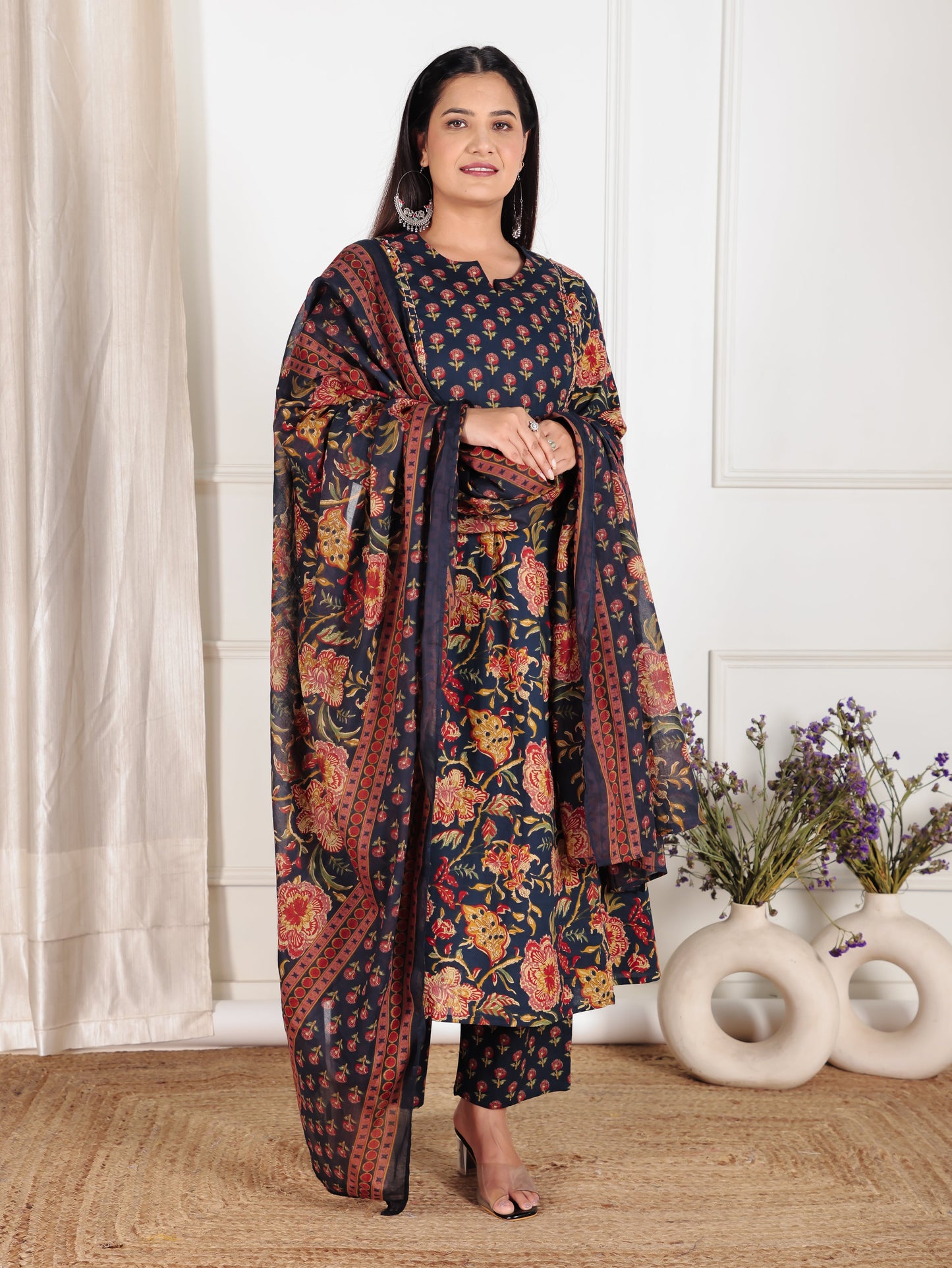 Cotton Voile Floral Blue Dupatta