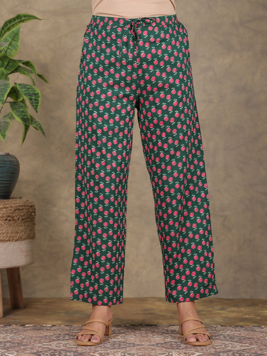 Soft Cotton Floral Green Tapered Trousers