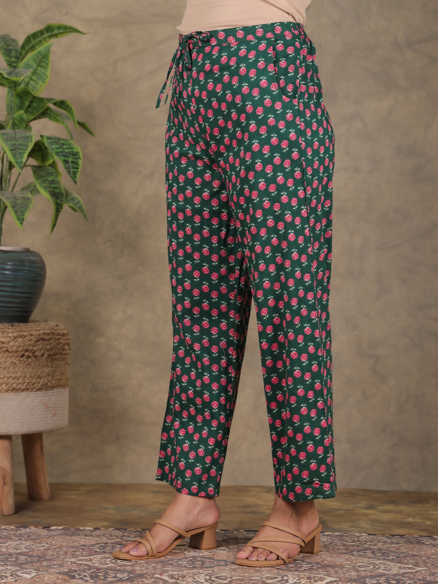 Soft Cotton Floral A-line Green Kurta