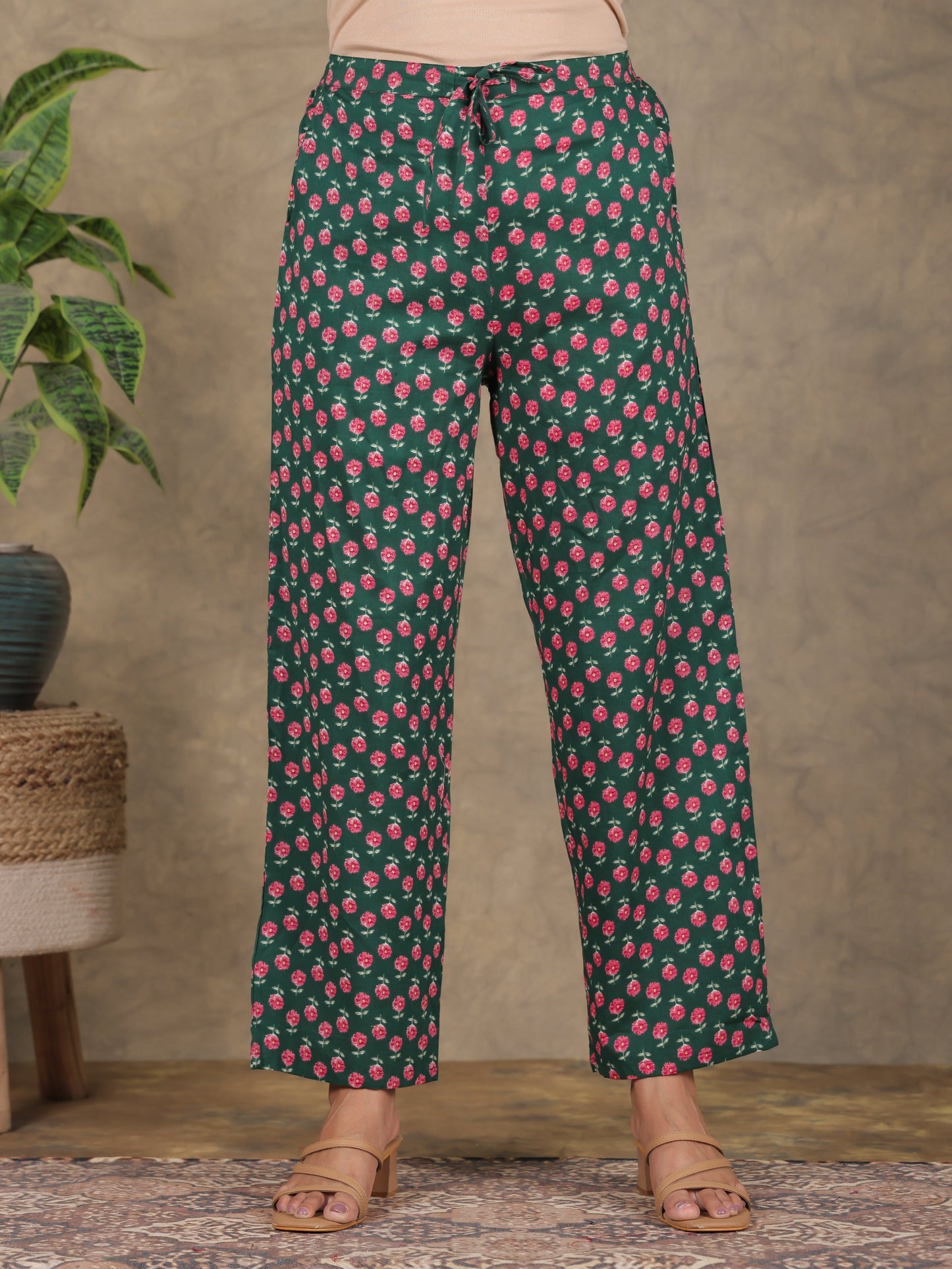 Soft Cotton Floral A-line Green Kurta