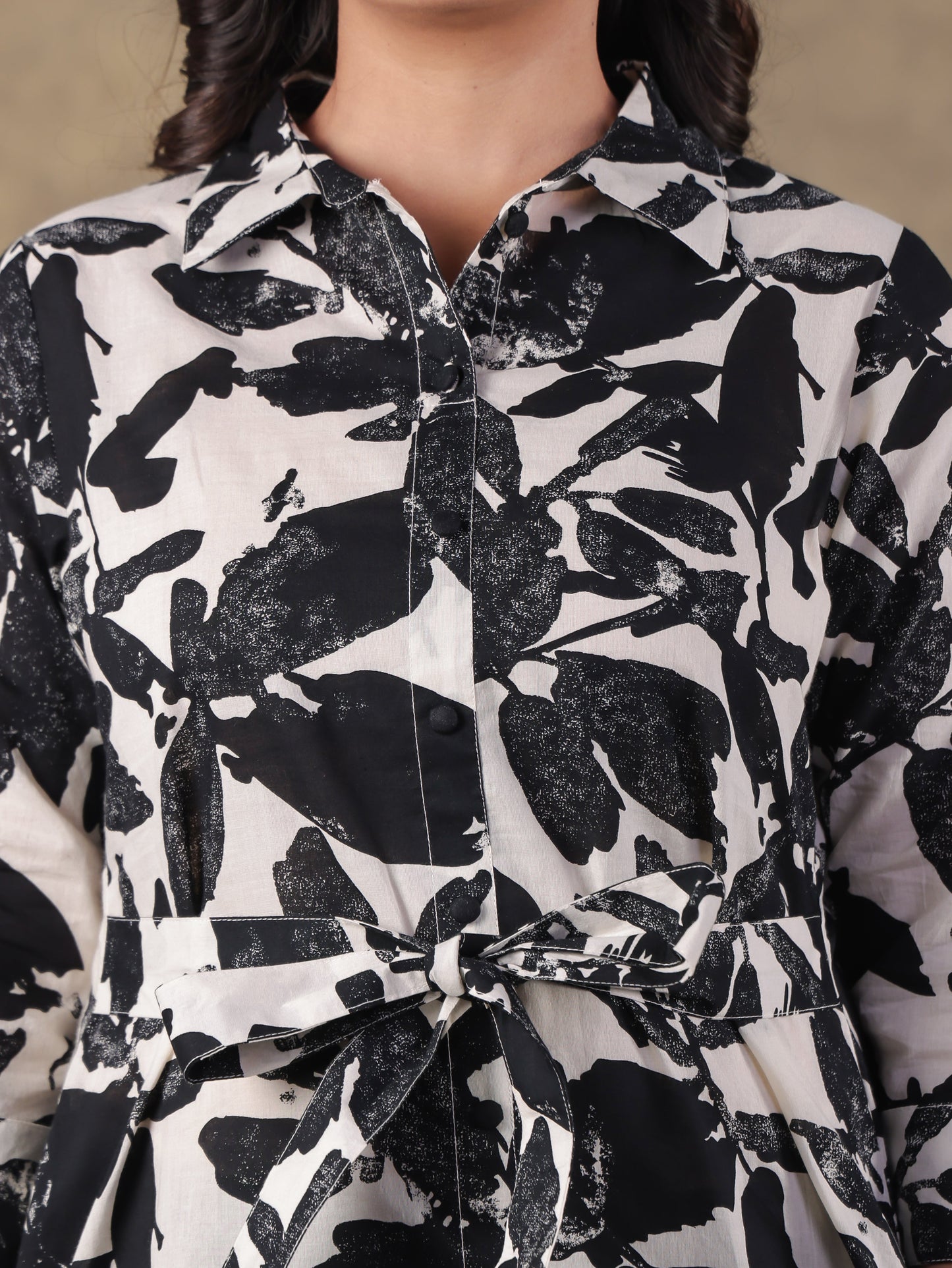 Soft Cotton Floral Flared Black Dress