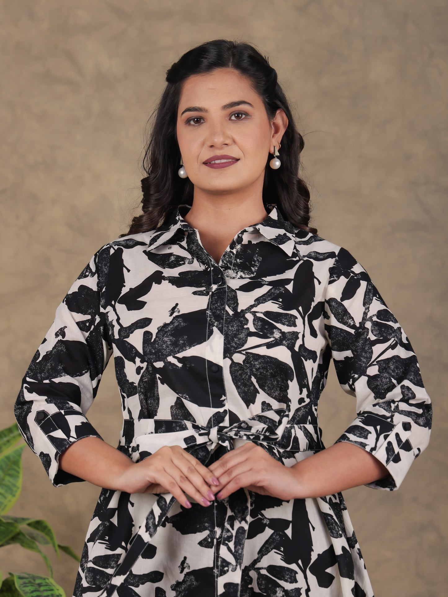 Soft Cotton Floral Flared Black Dress