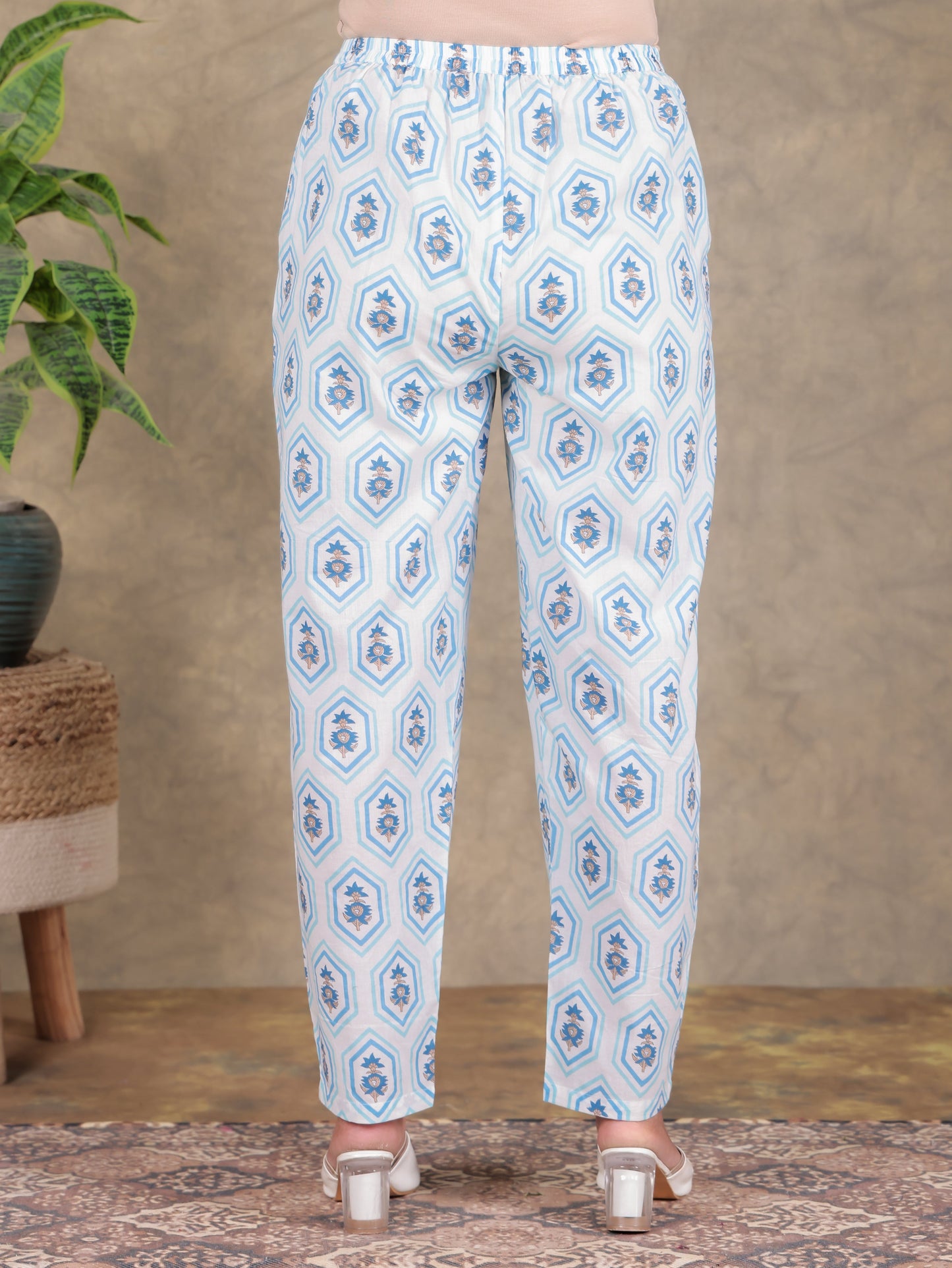 Soft Cotton Floral White Tapered Trousers