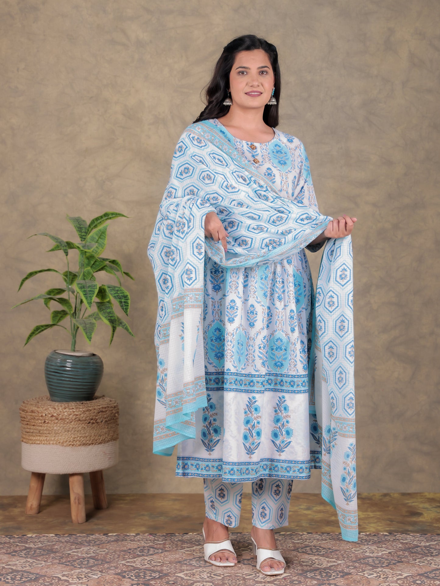 Kota Doria Floral White Dupatta