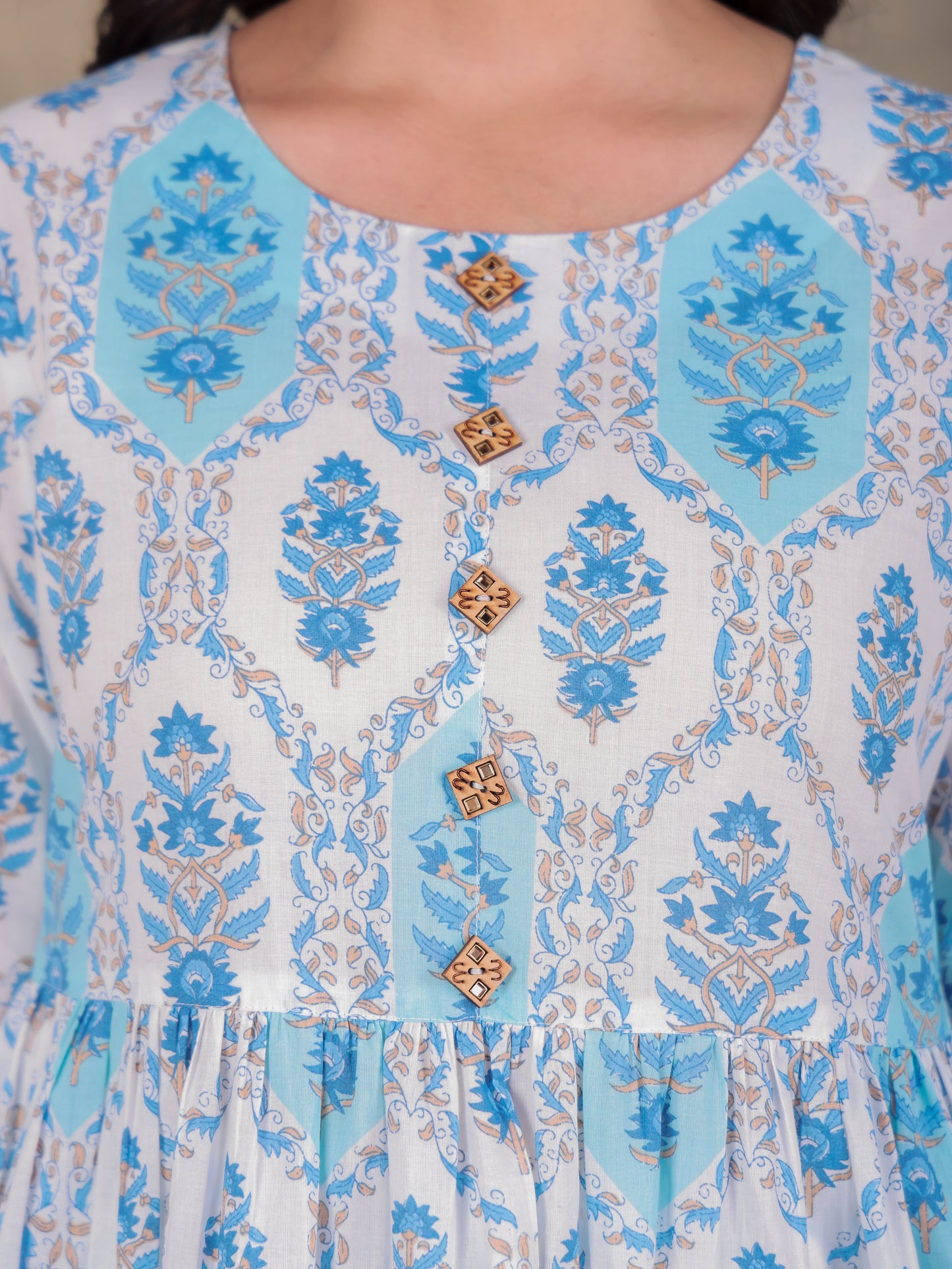 Soft Cotton Floral A-line White Kurta