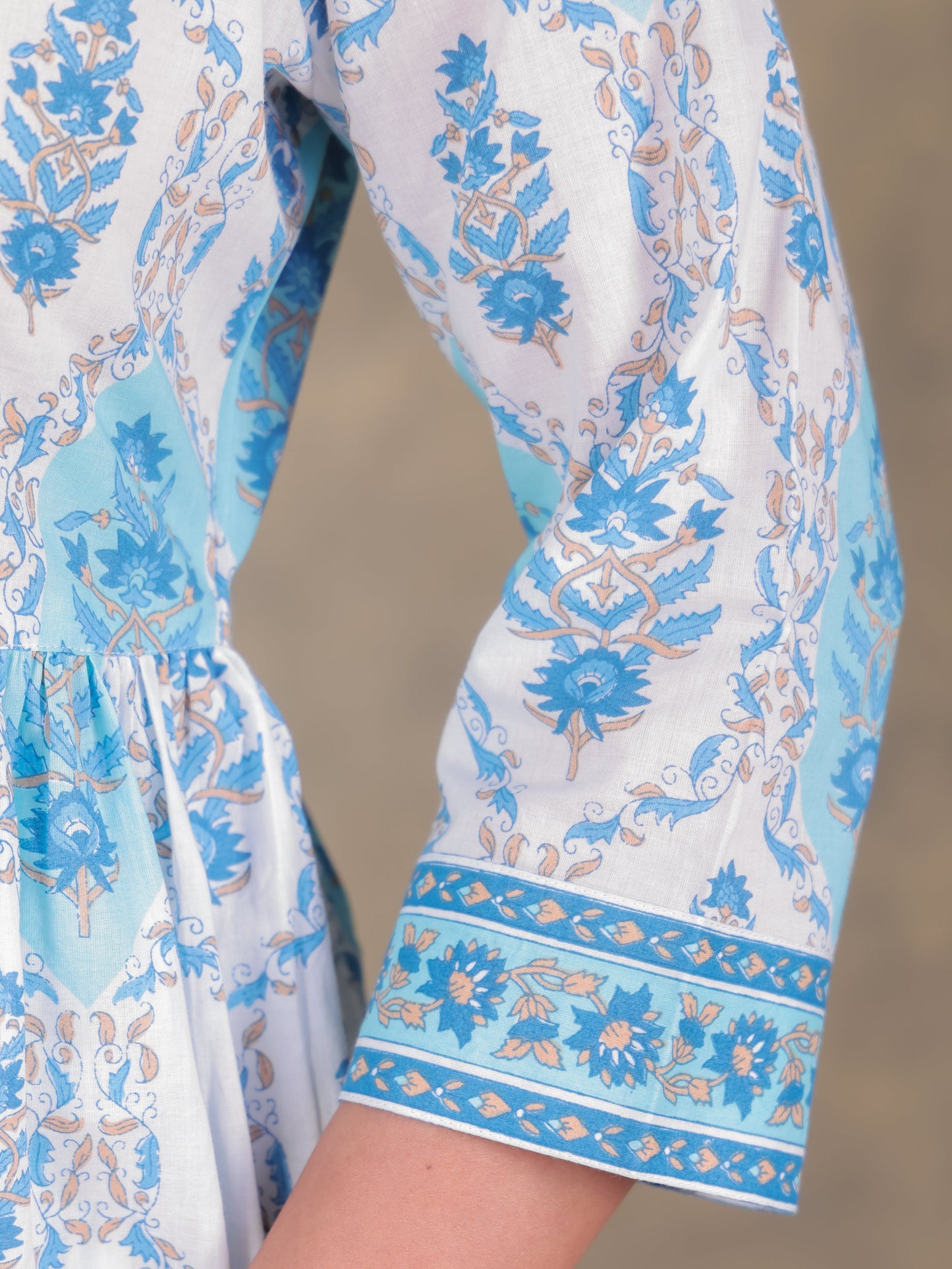 Soft Cotton Floral A-line White Kurta