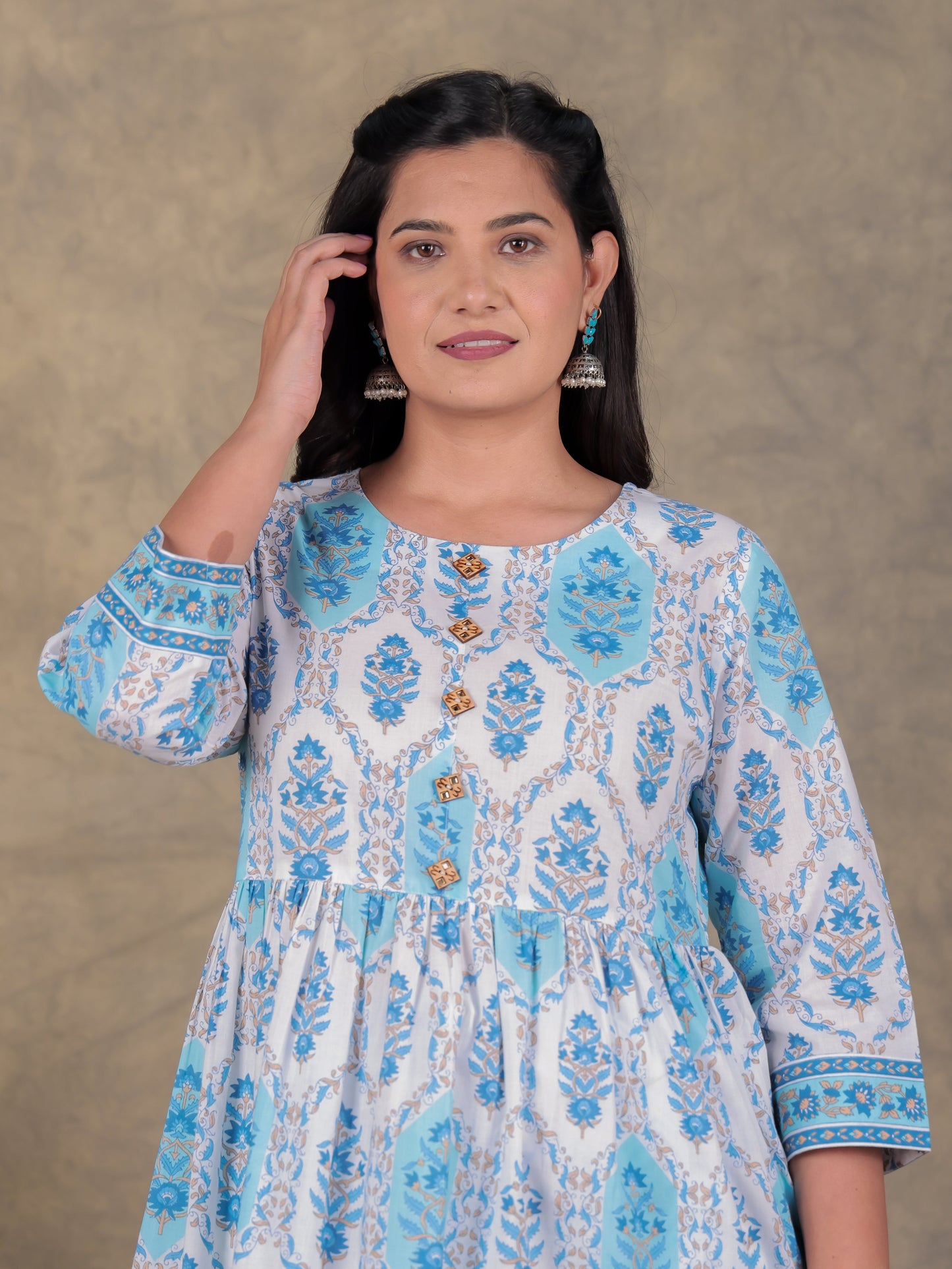 Soft Cotton Floral A-line White Kurta