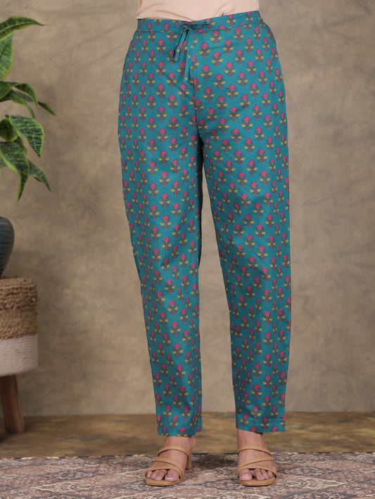 Soft Cotton Floral Green Tapered Trousers