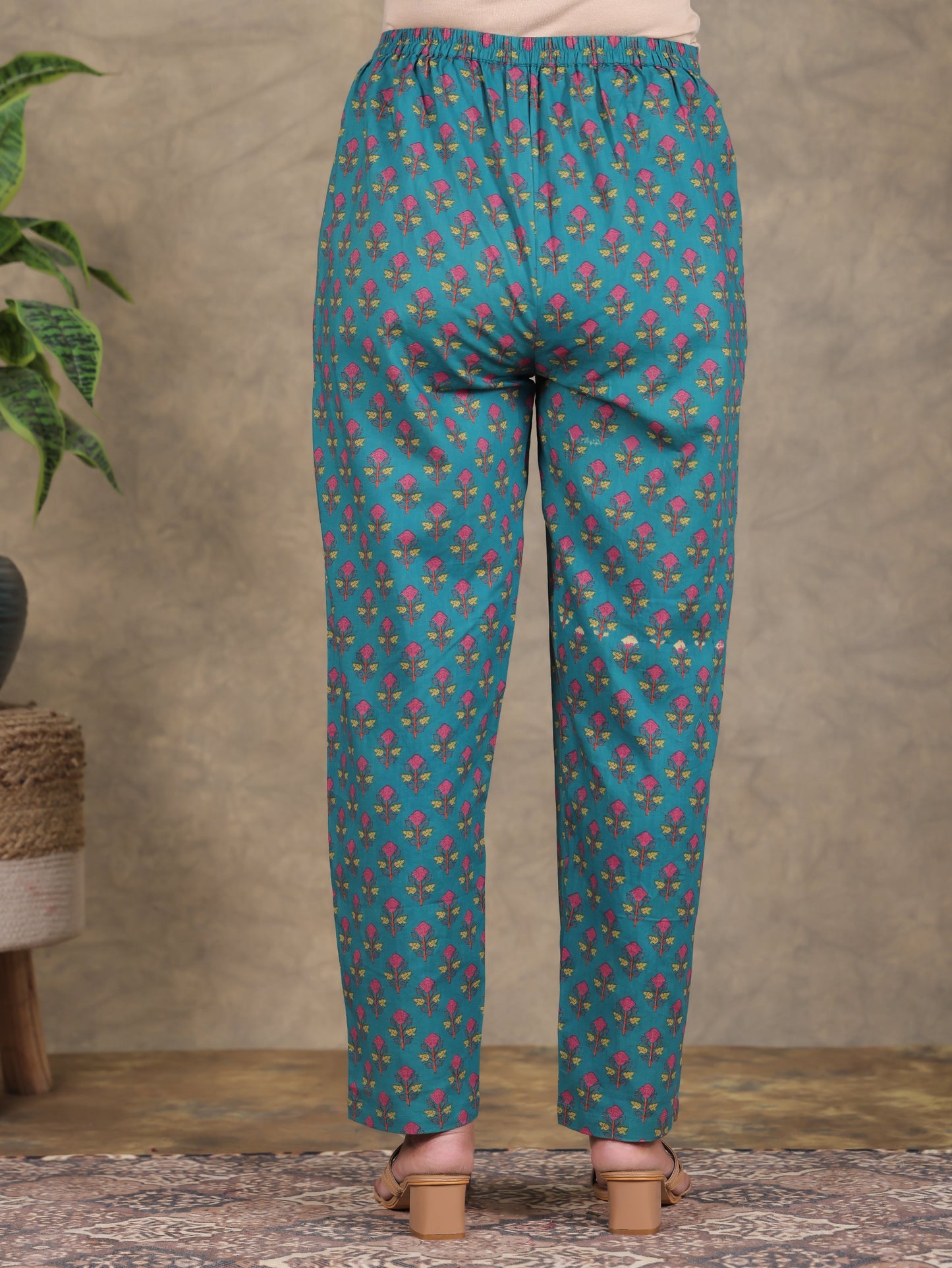 Soft Cotton Floral Green Tapered Trousers