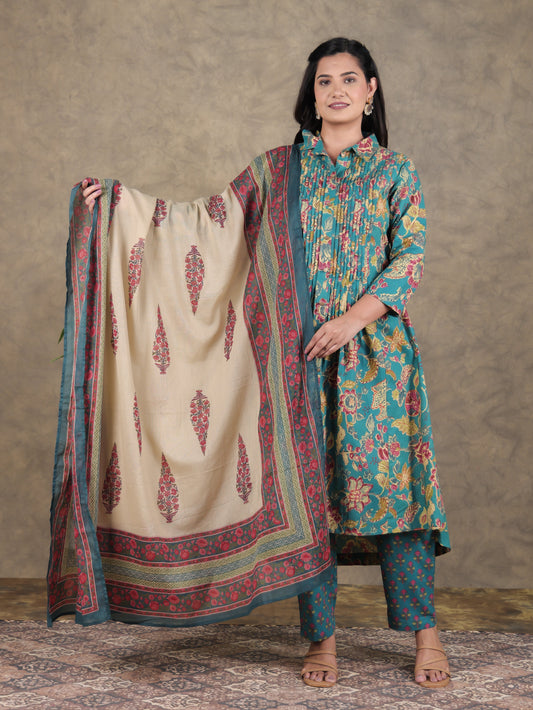 Cotton Voile Floral Green Dupatta