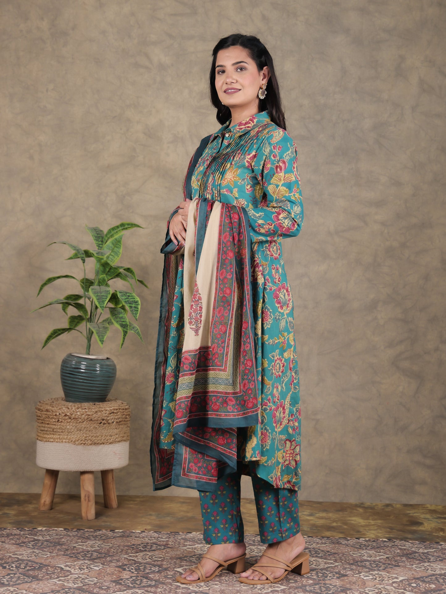 Cotton Voile Floral Green Dupatta