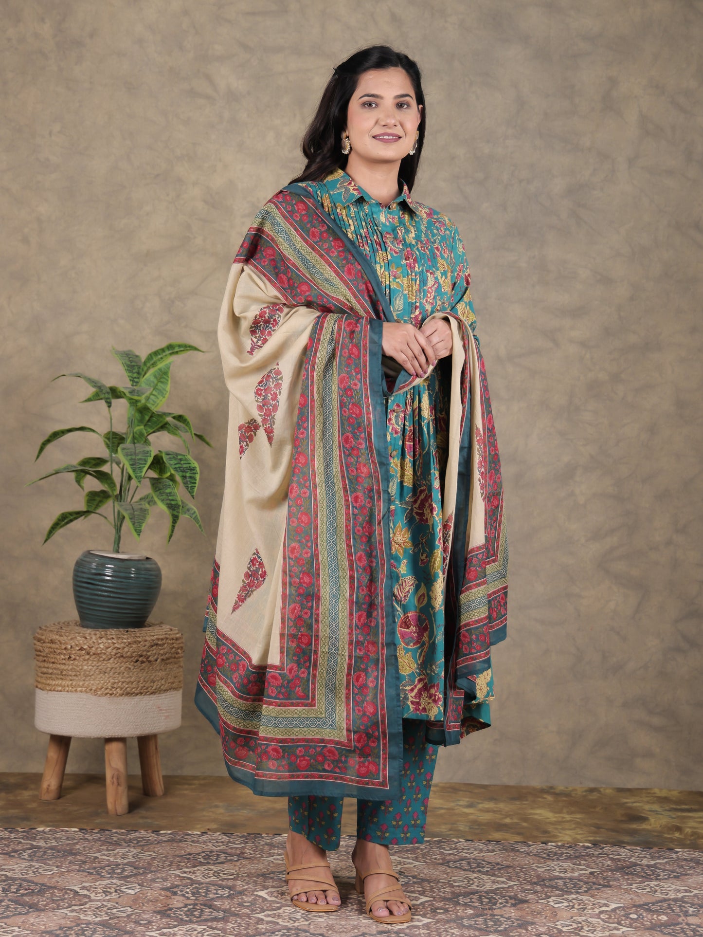 Cotton Voile Floral Green Dupatta