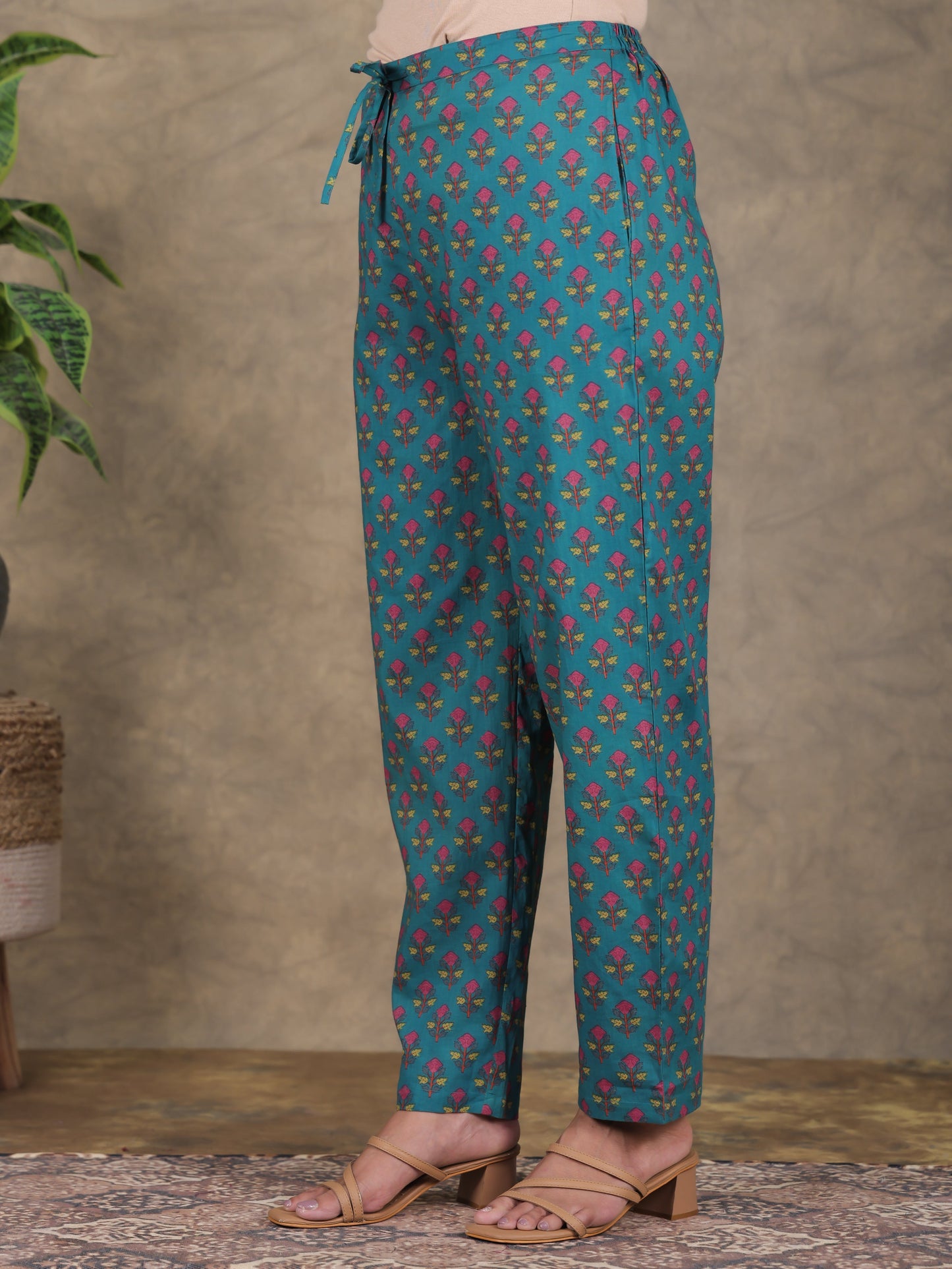 Soft Cotton Floral High Low Green Kurta