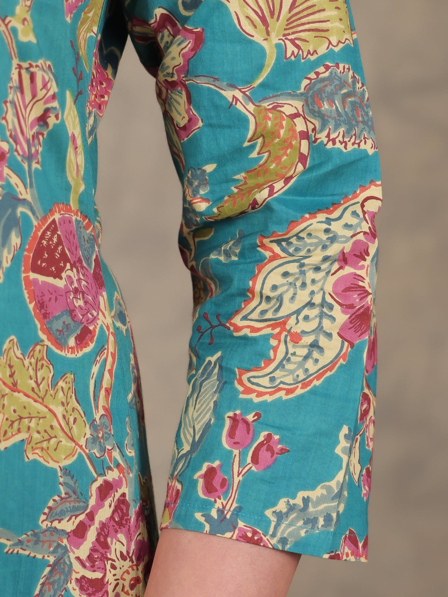 Soft Cotton Floral High Low Green Kurta