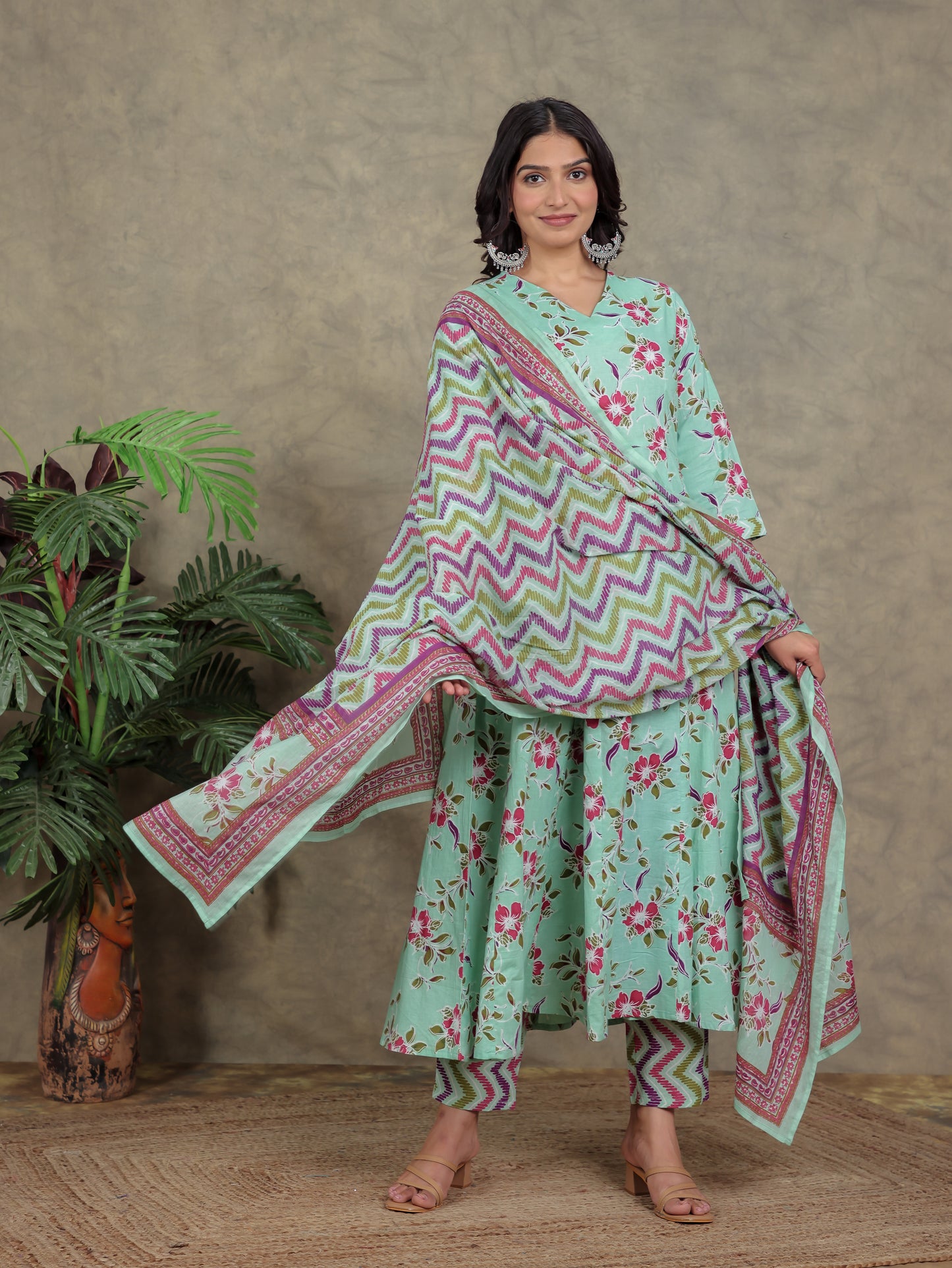 Cotton Voile Striped Green Dupatta