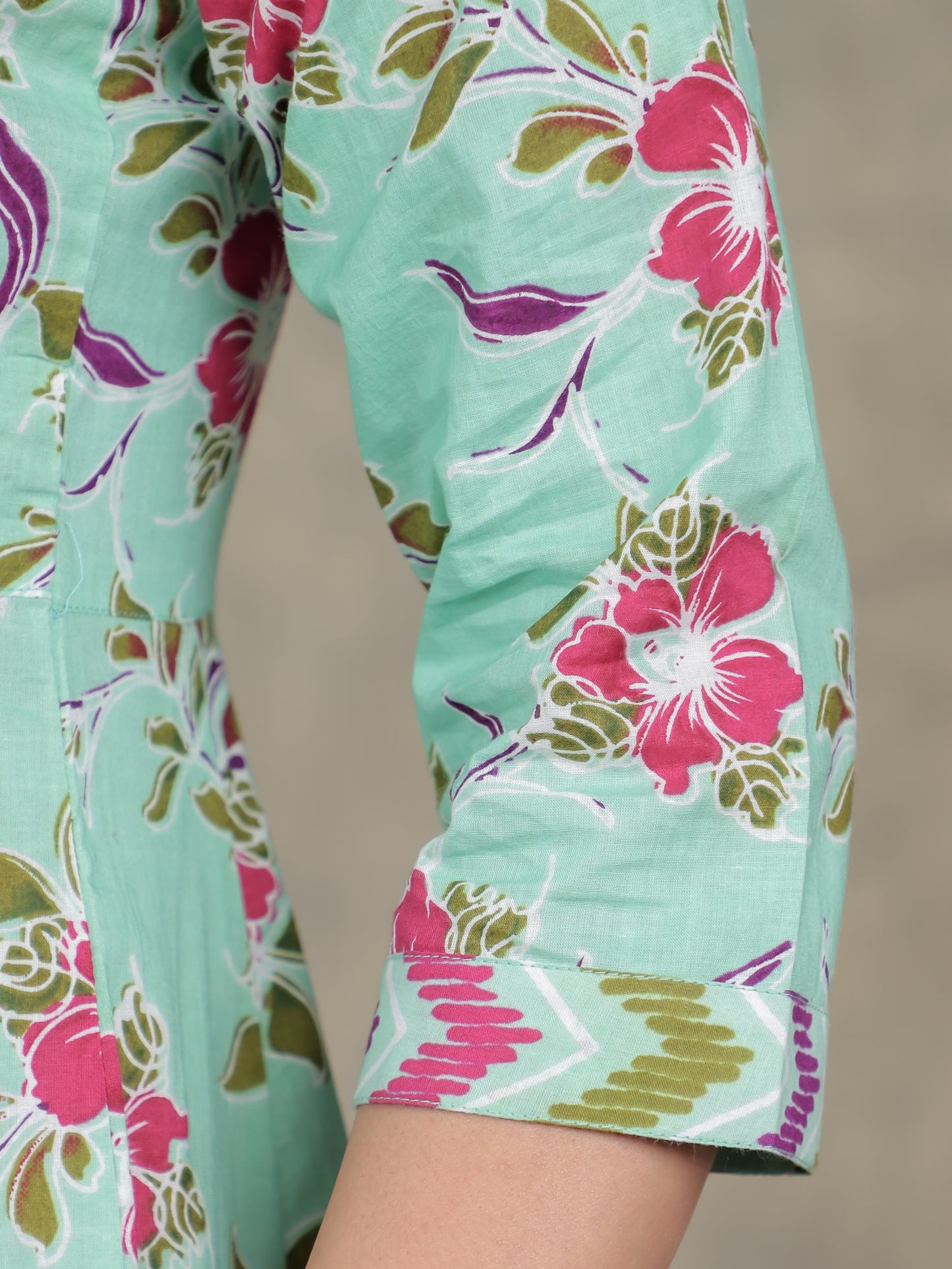 Soft Cotton Floral Angrakha Green Kurta
