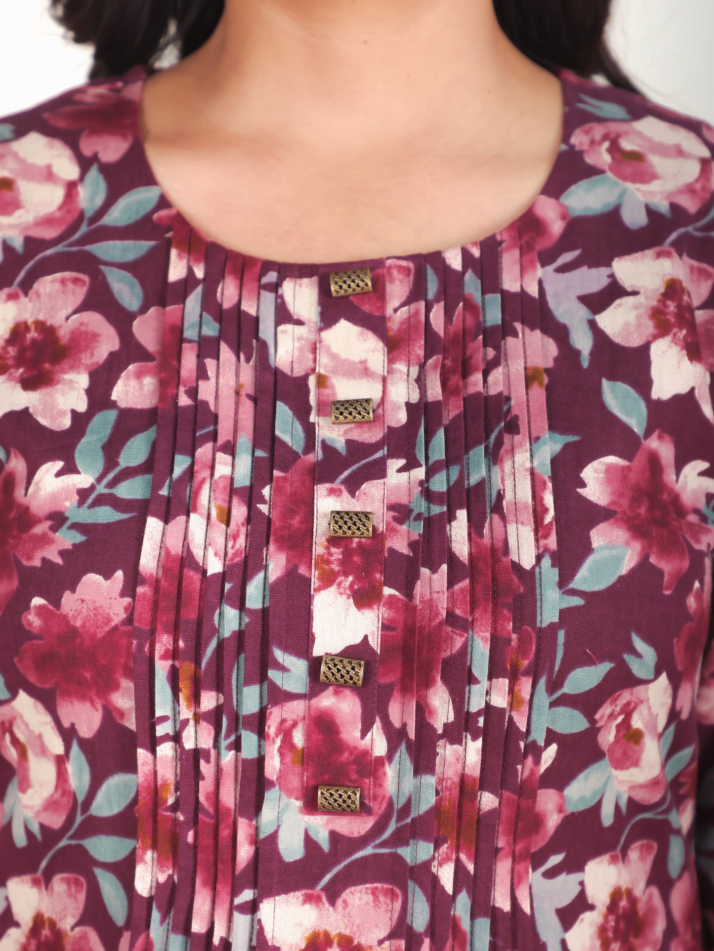 Soft Cotton Floral A-line Purple Dress