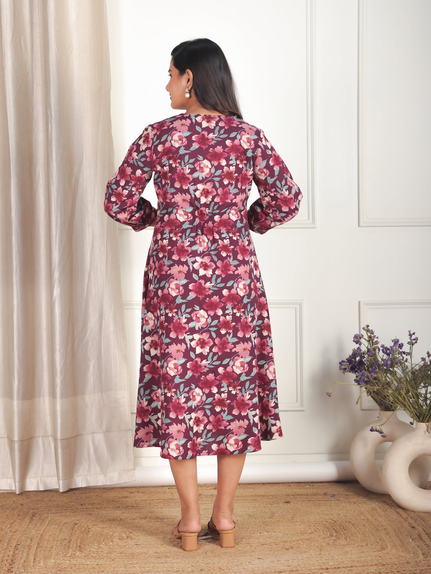 Soft Cotton Floral A-line Purple Dress