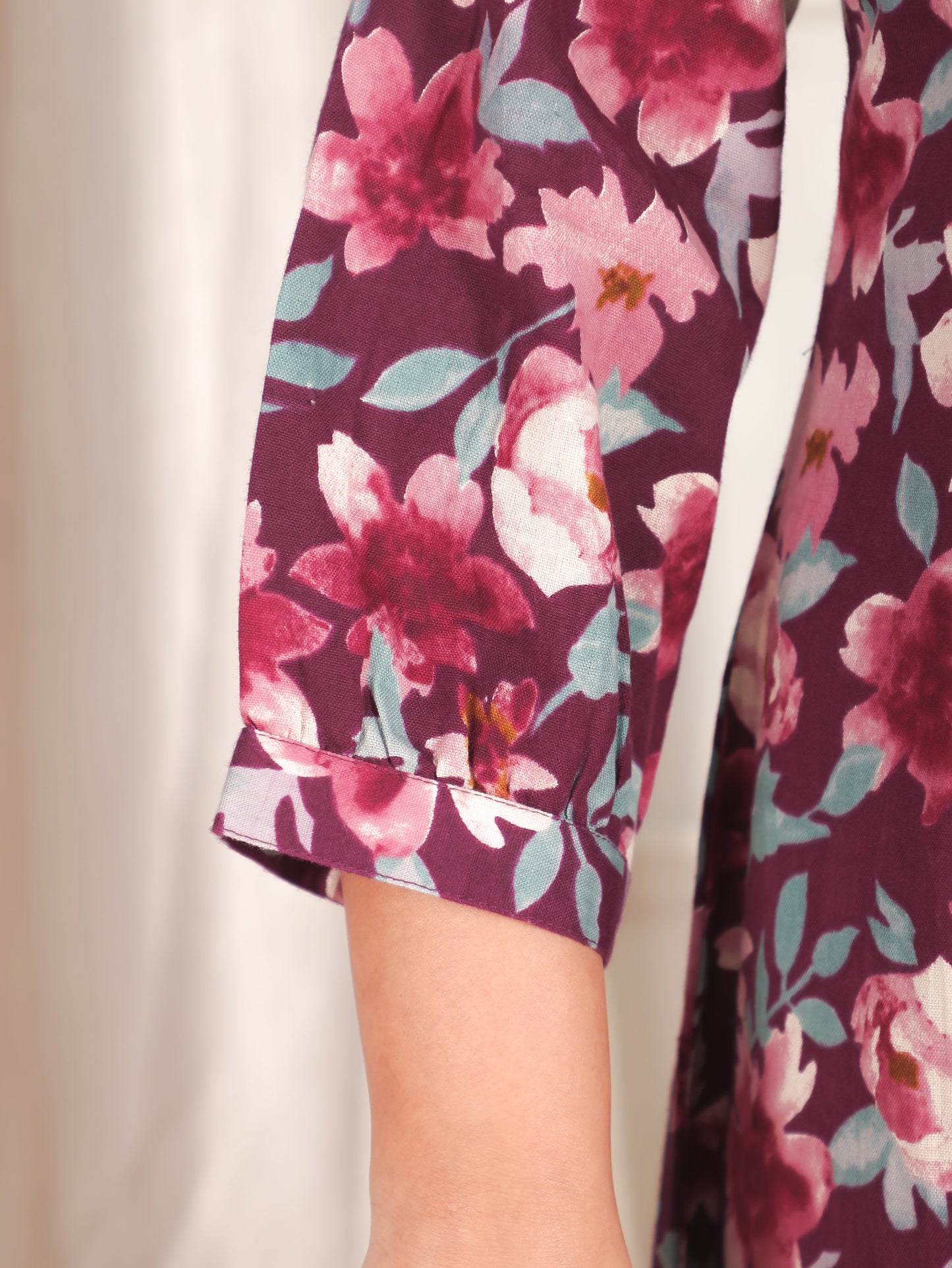 Soft Cotton Floral A-line Purple Dress