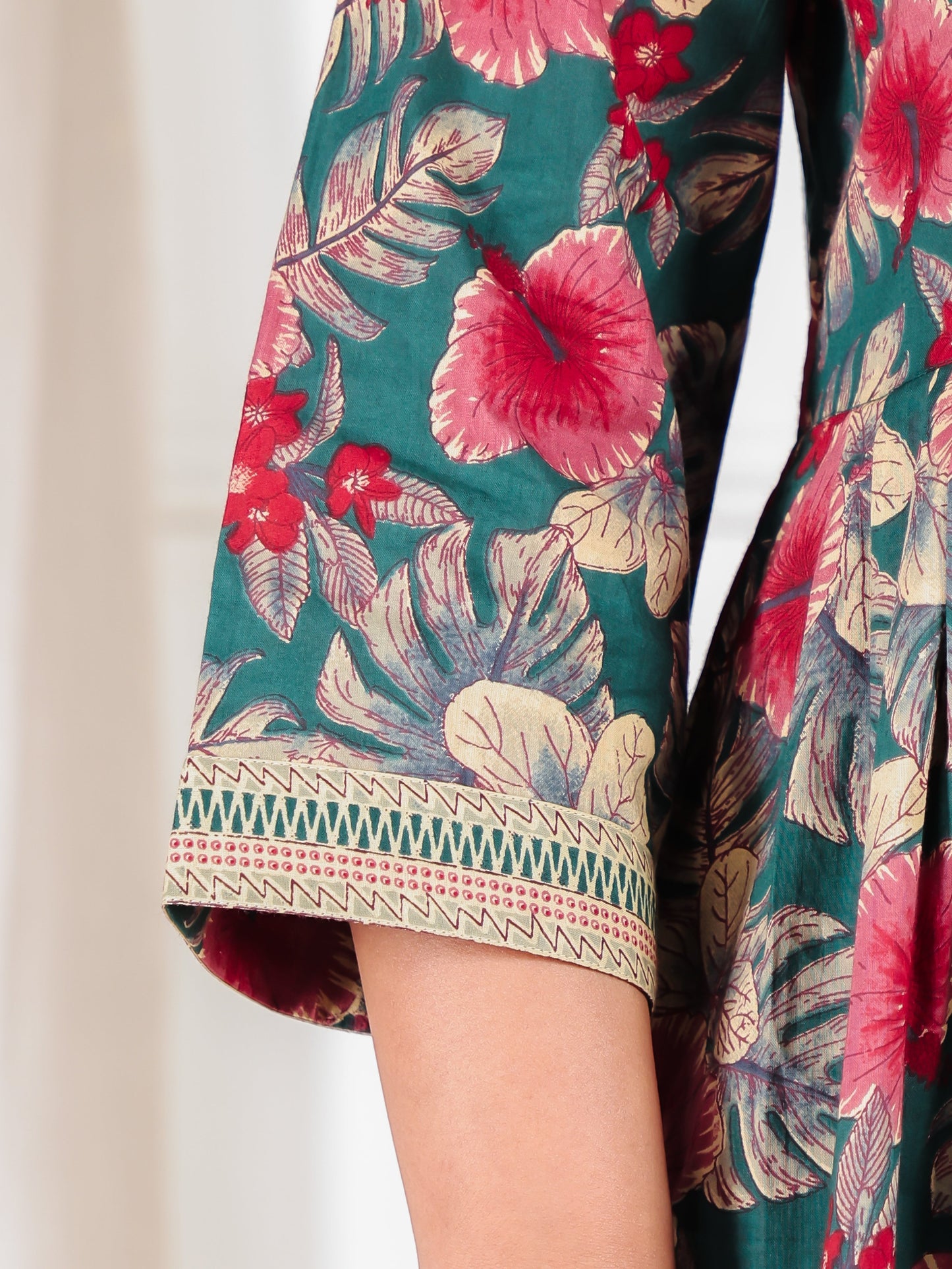 Soft Cotton Floral Flared Green Kurta