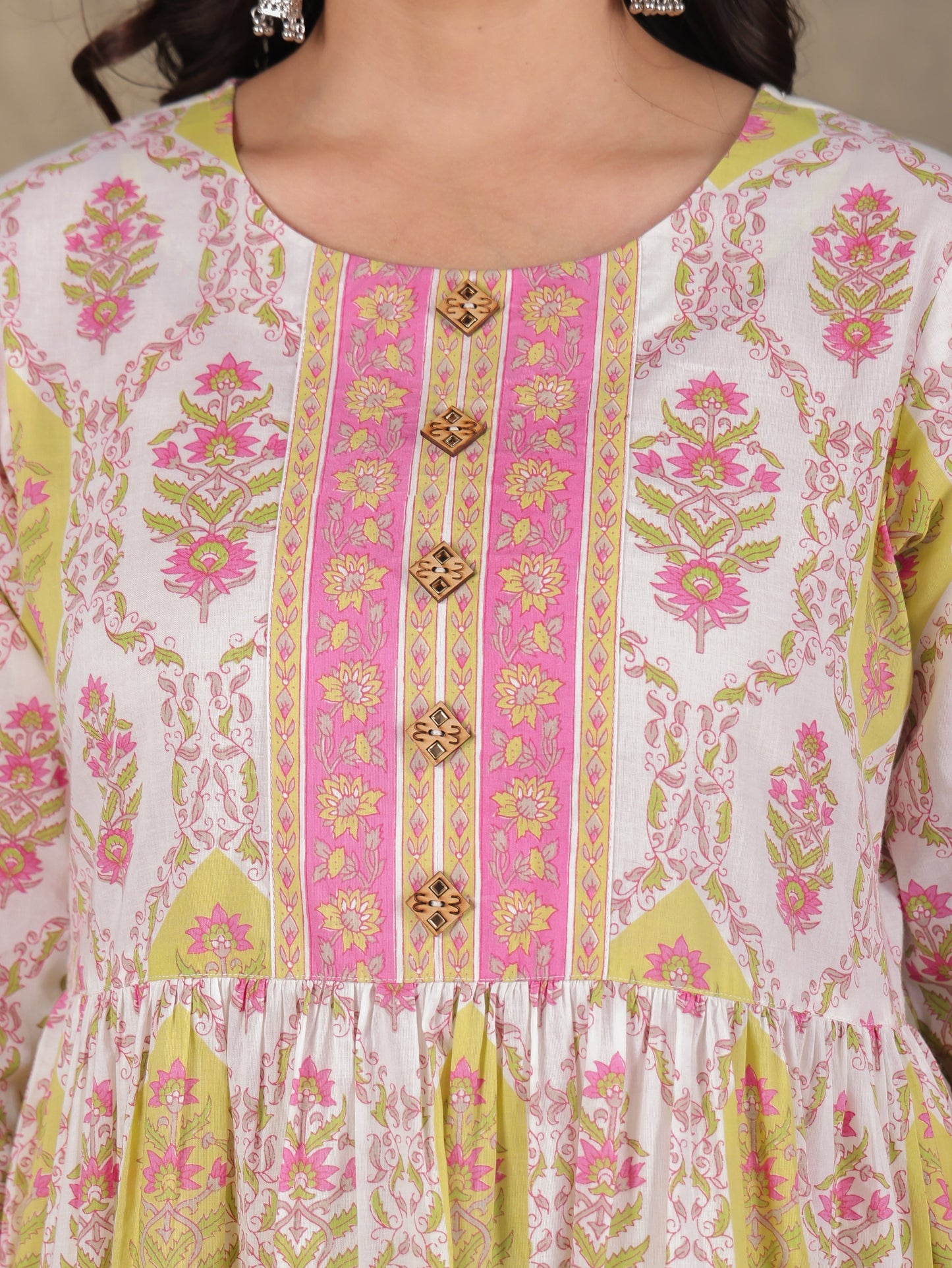 Soft Cotton Floral A-line White Kurta