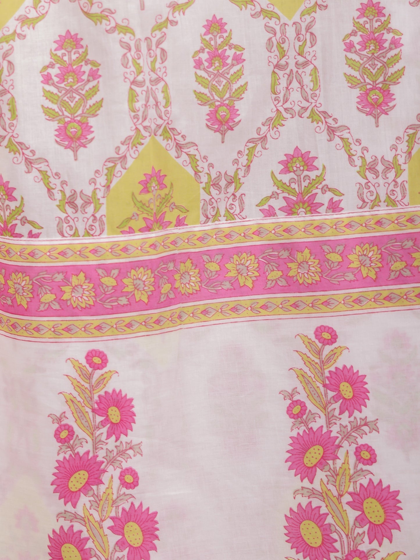 Soft Cotton Floral A-line White Kurta