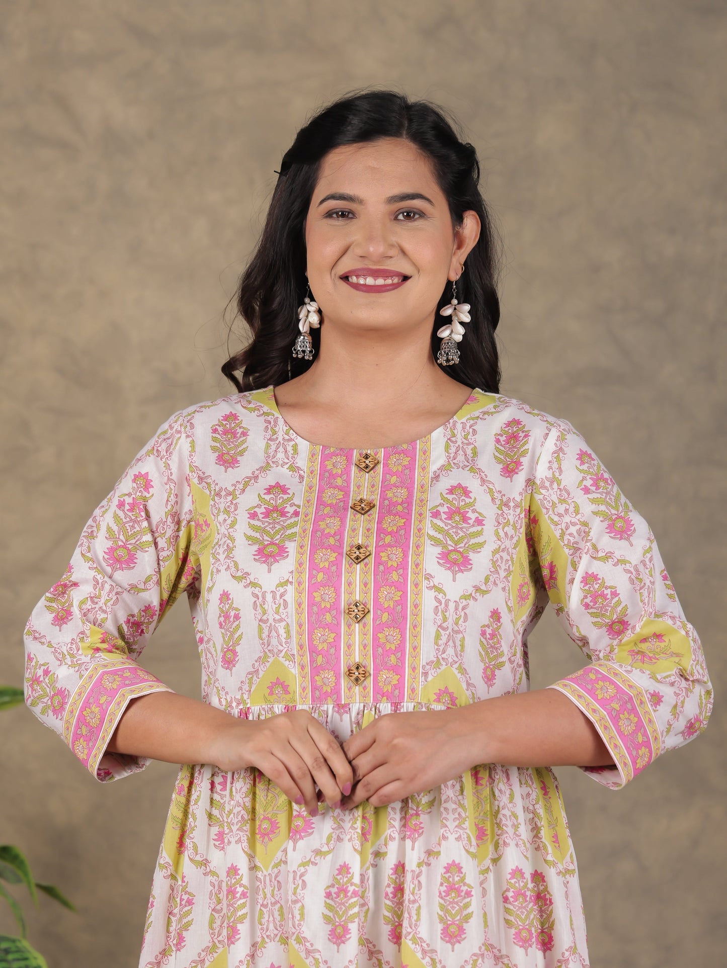 Soft Cotton Floral A-line White Kurta