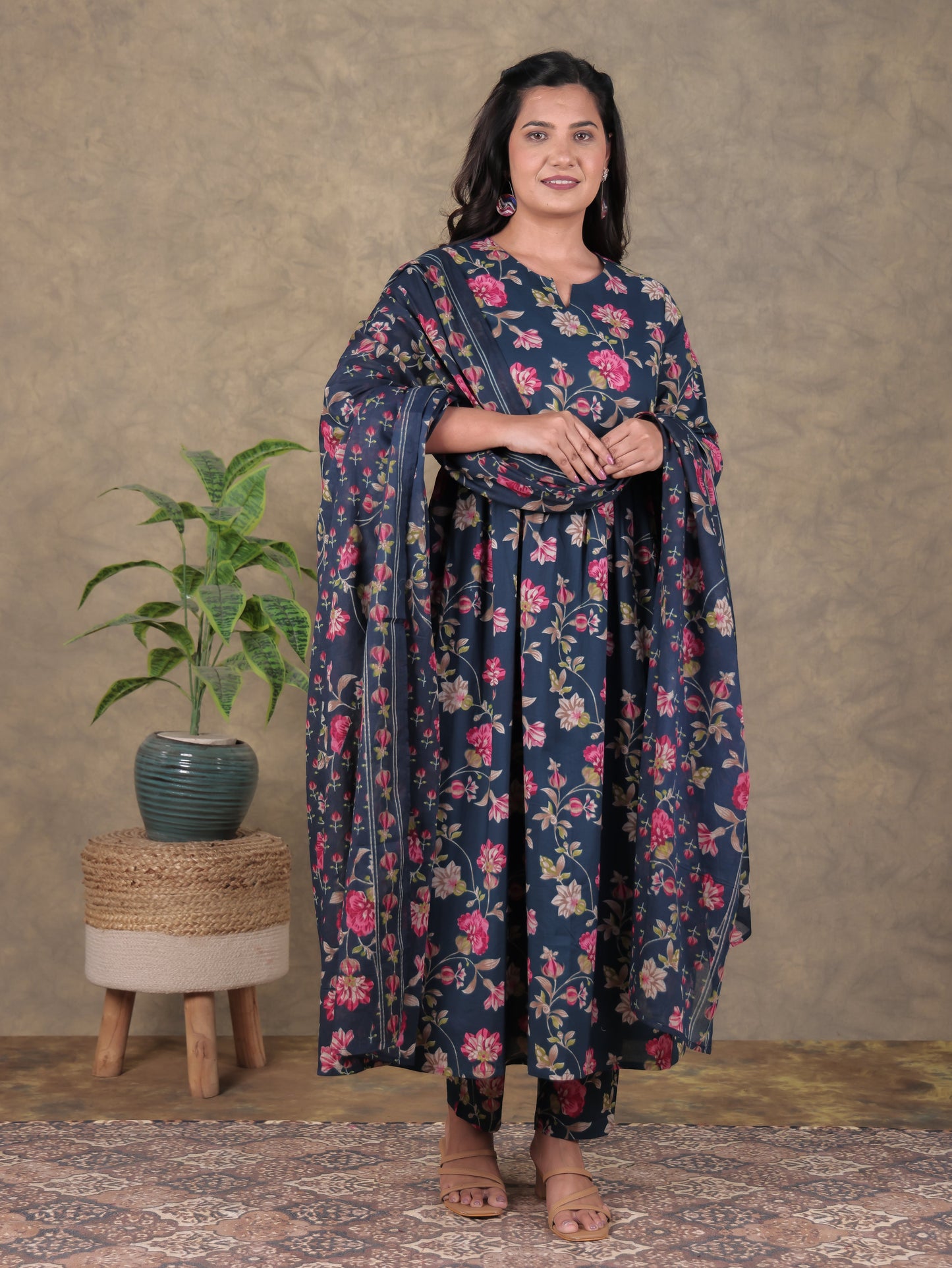Cotton Voile Floral Blue Dupatta
