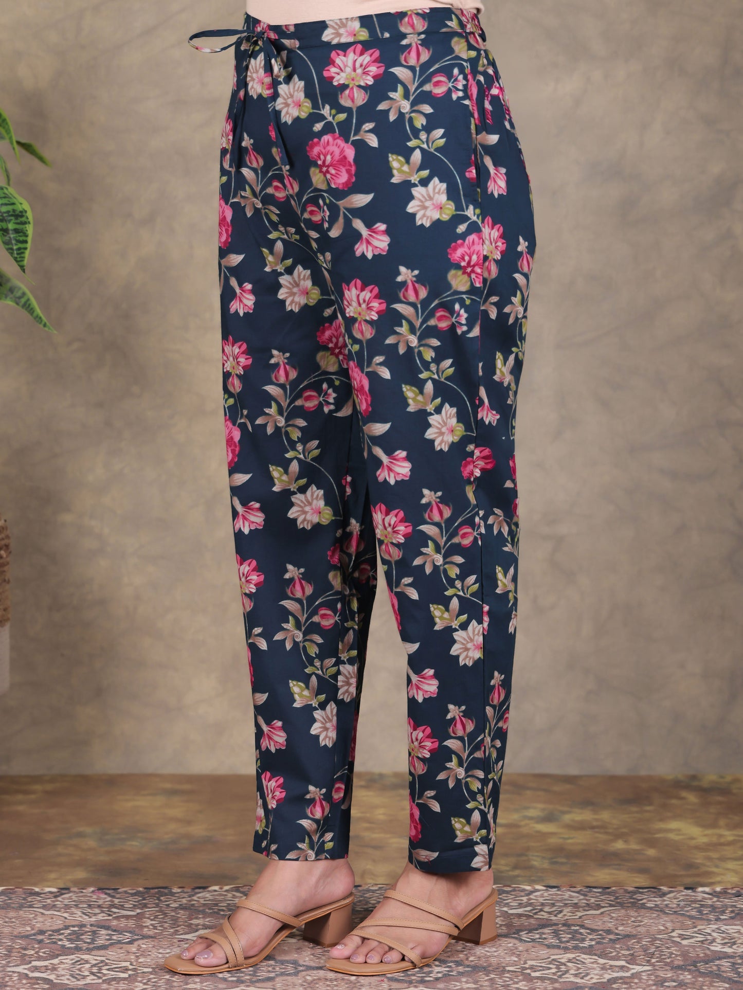 Soft Cotton Floral A-line Blue Kurta