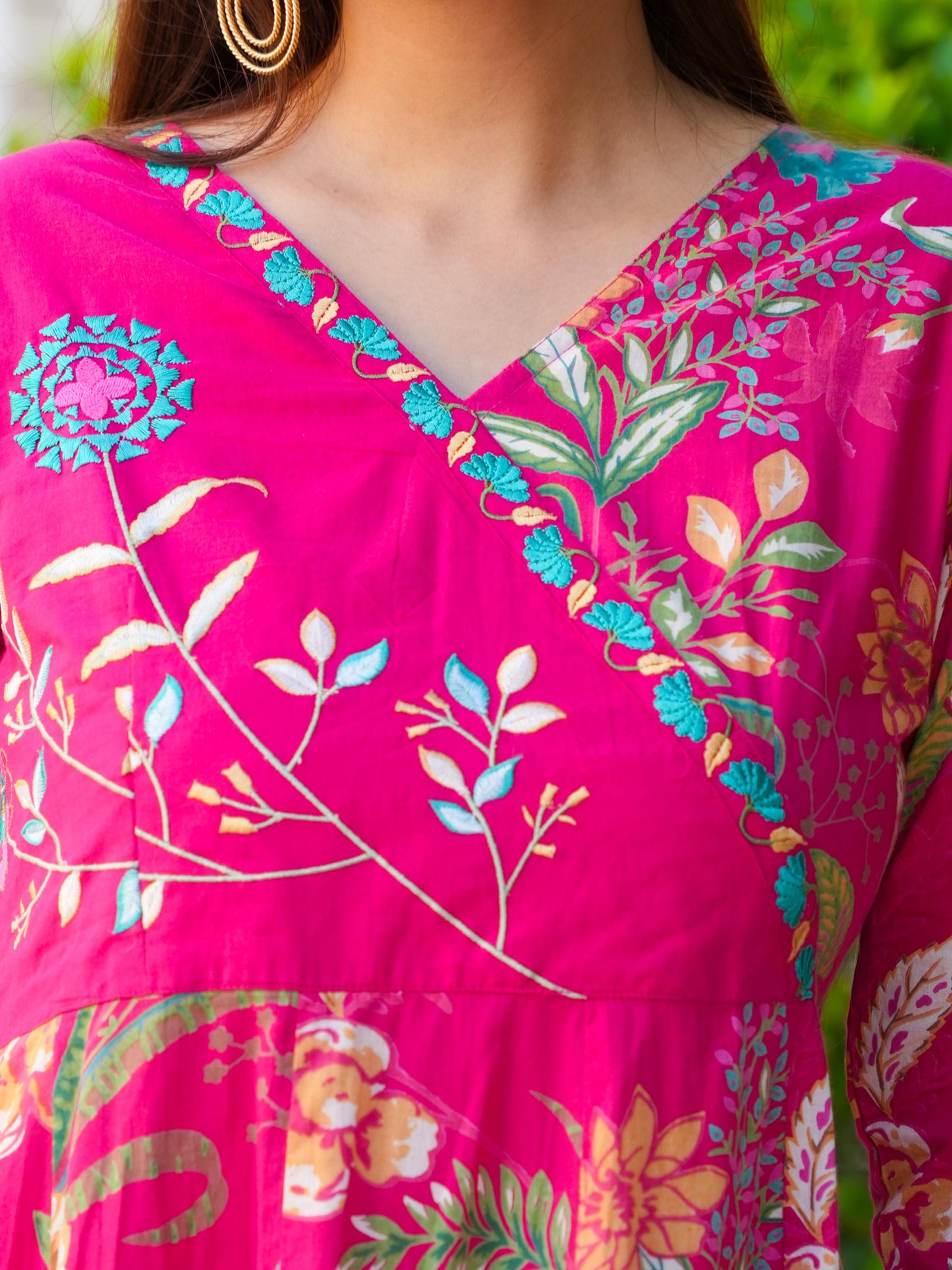Embroidered Soft Cotton Floral Angrakha Pink Kurta