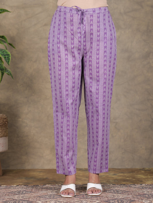 Soft Cotton Striped Purple Tapered Trousers
