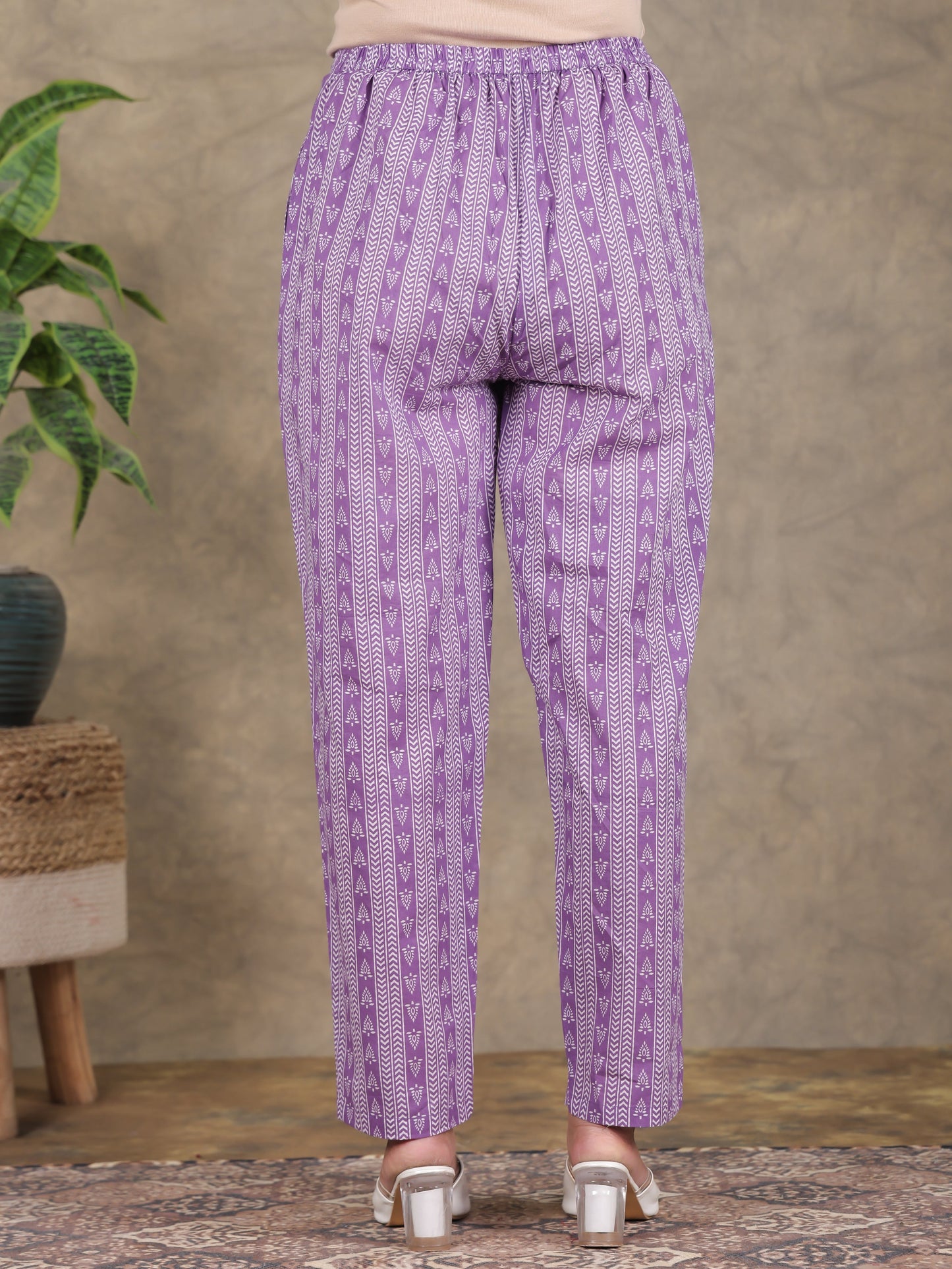 Soft Cotton Striped Purple Tapered Trousers