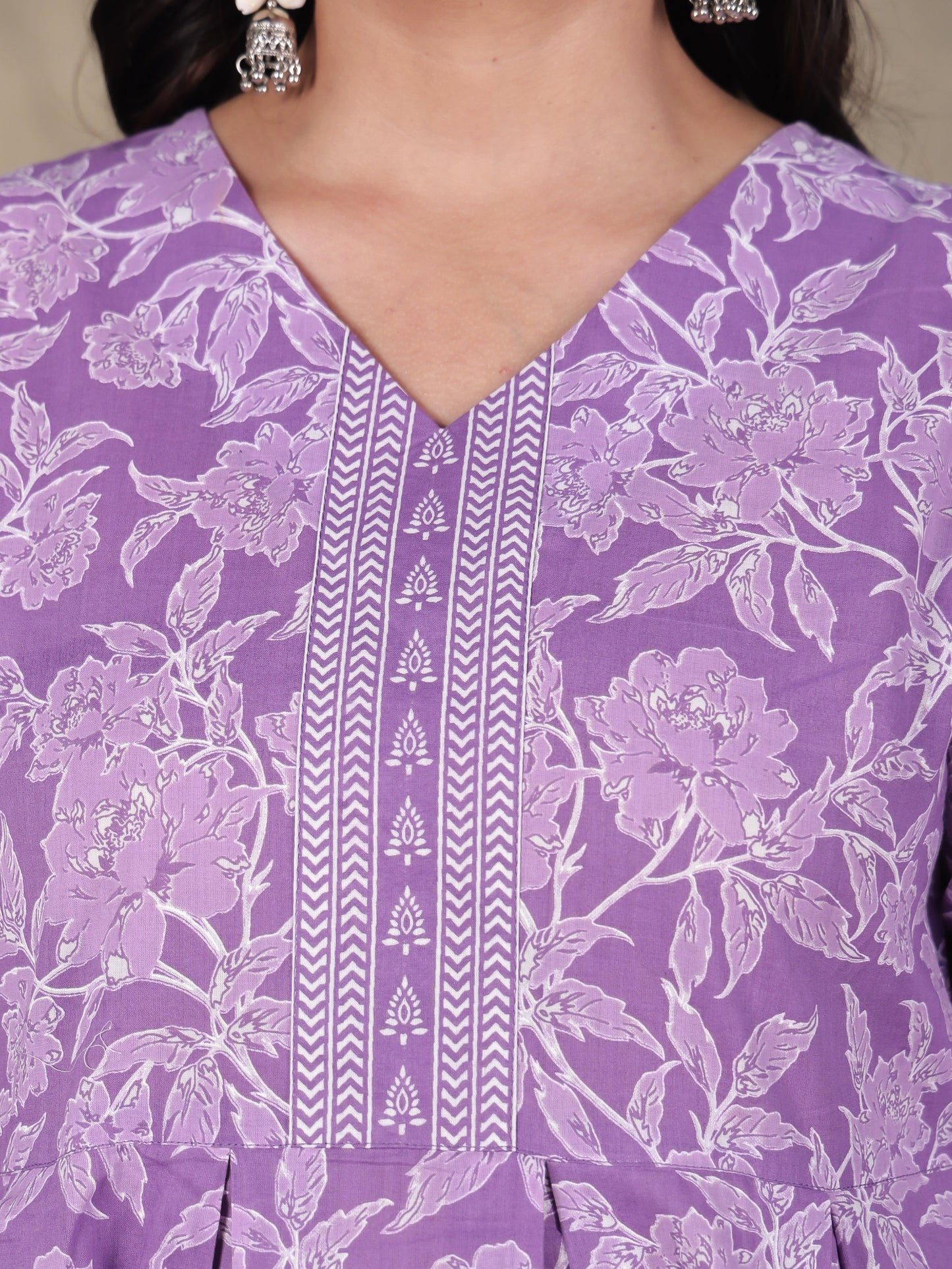 Soft Cotton Floral A-line Purple Kurta