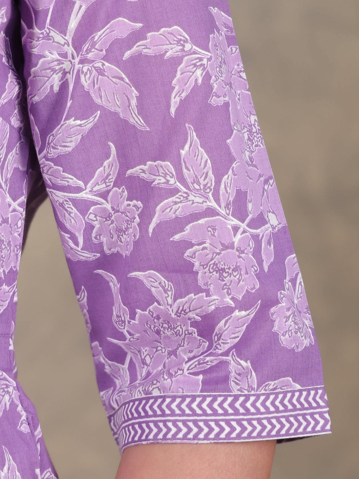 Soft Cotton Floral A-line Purple Kurta