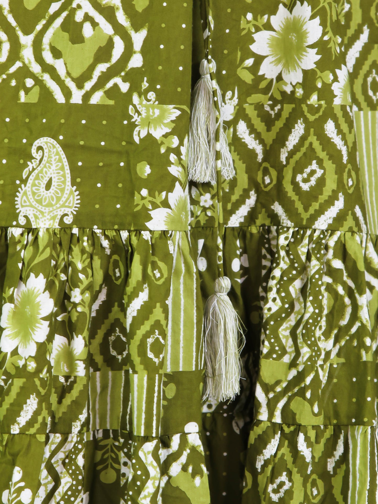 Soft Cotton Patchwork A-line Green Dress