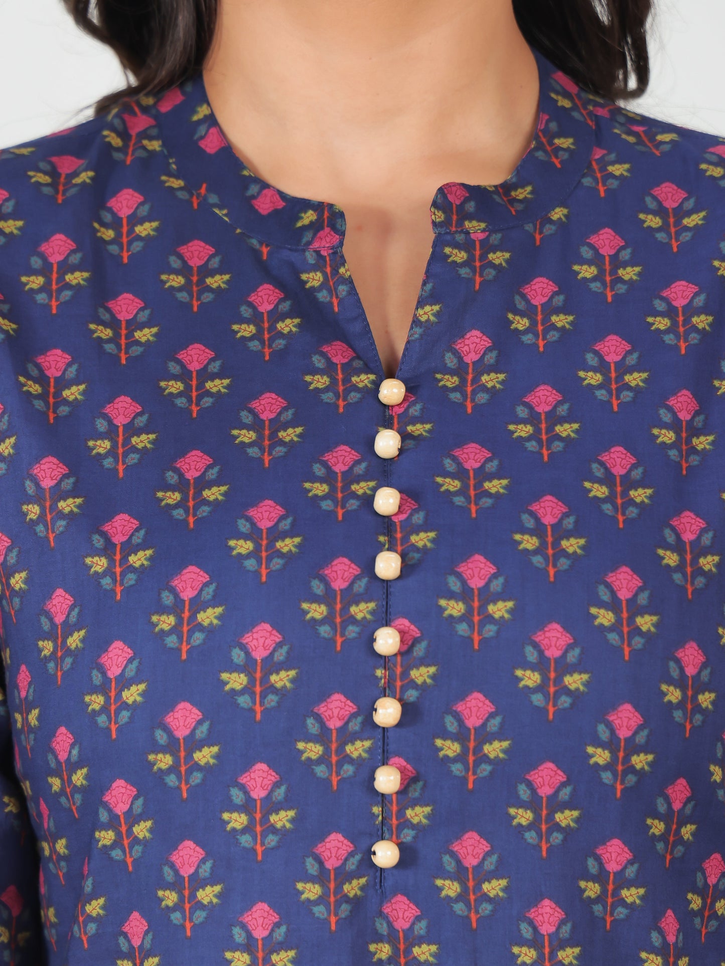 Soft Cotton Floral Straight Blue Kurta