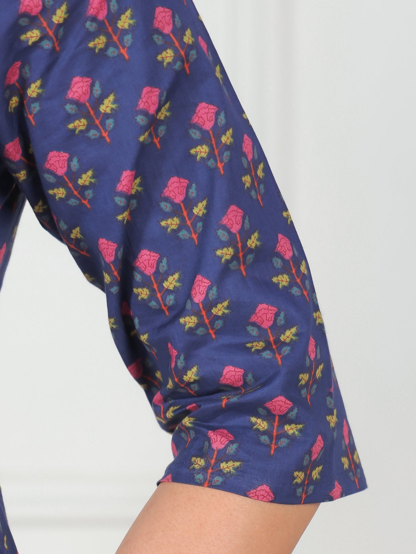 Soft Cotton Floral Straight Blue Kurta