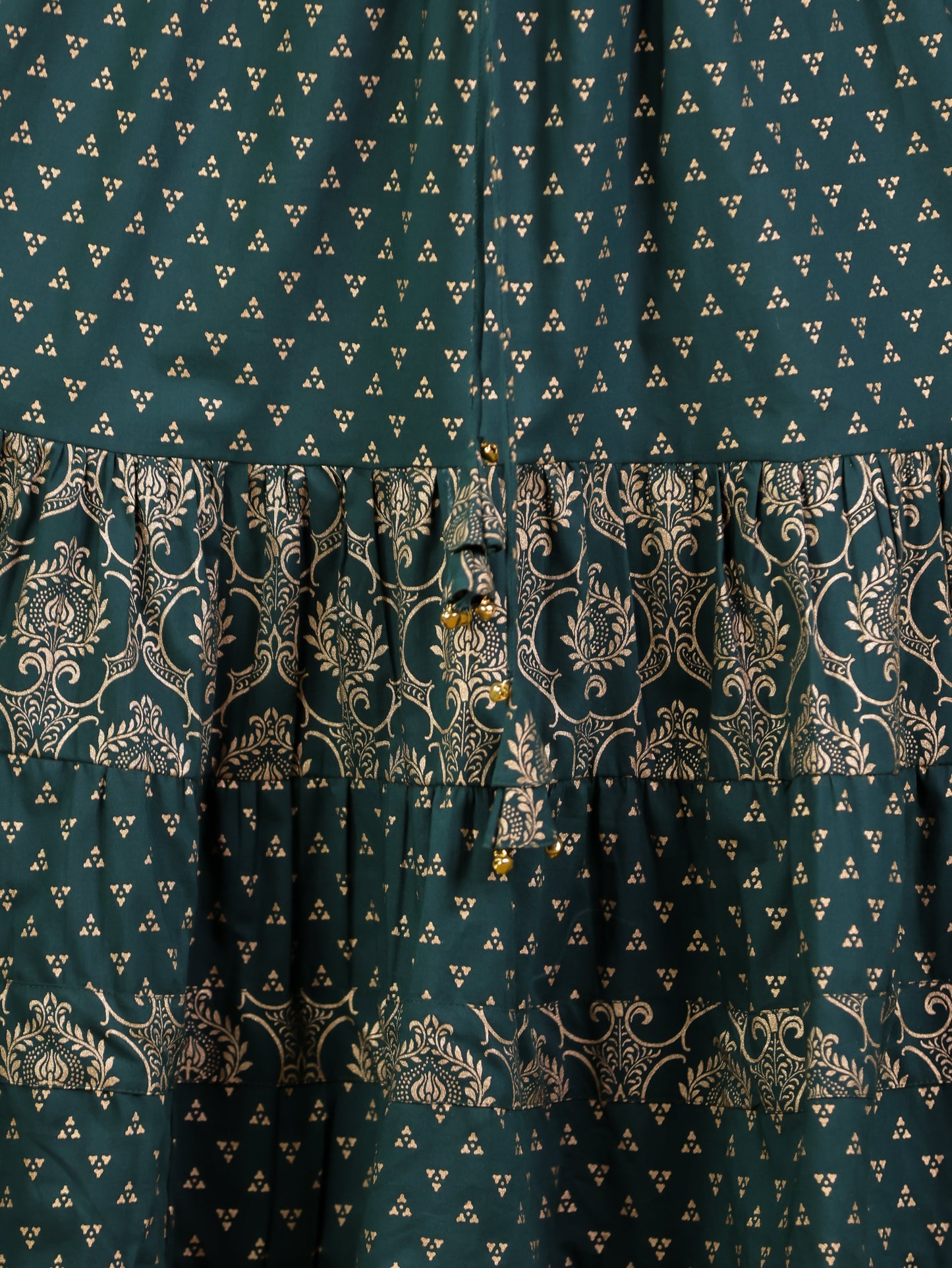 Soft Cotton Gold foil A-line Green Dress