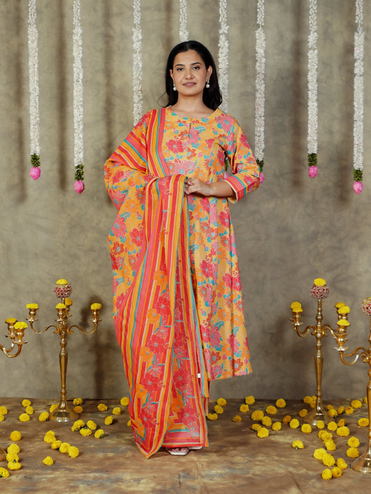 Cotton Voile Striped Yellow Dupatta