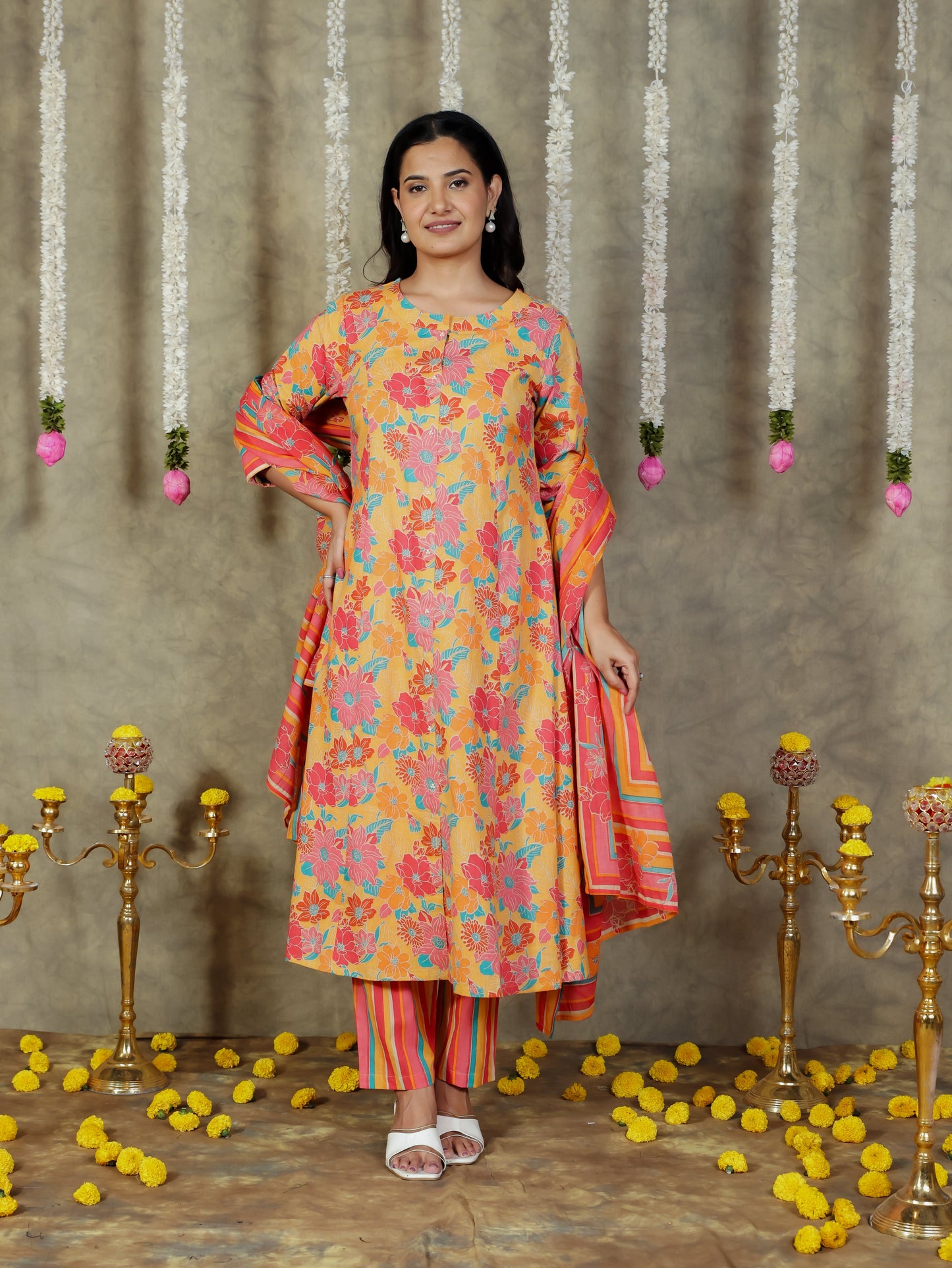 Cotton Voile Striped Yellow Dupatta