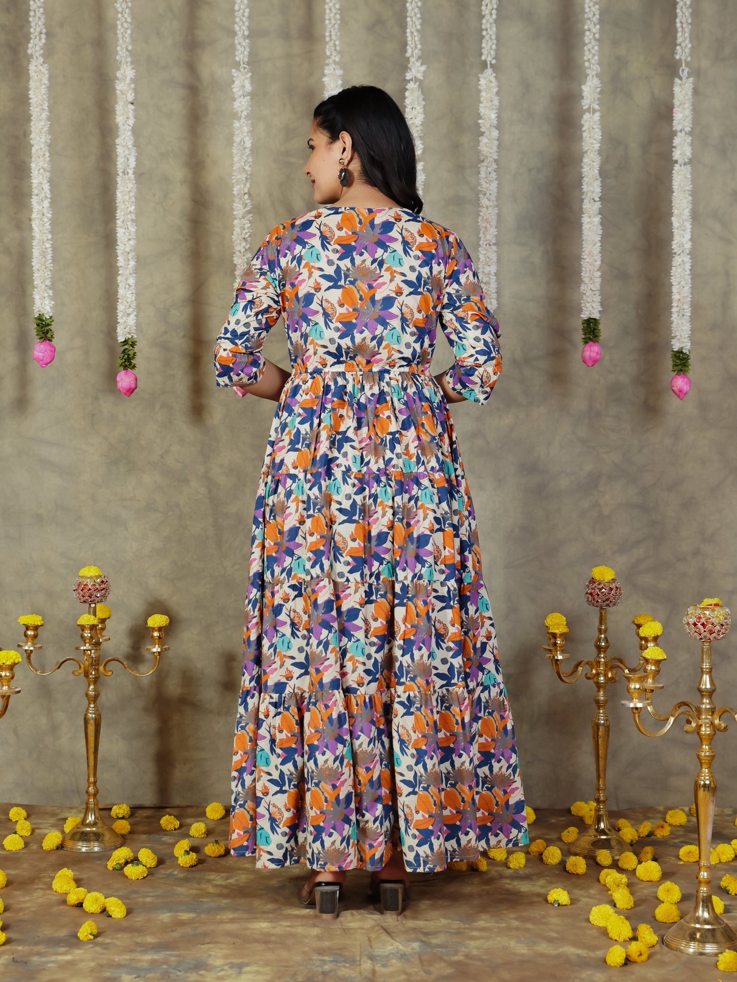 Soft Cotton Abstract Anarkali Multicolor Dress