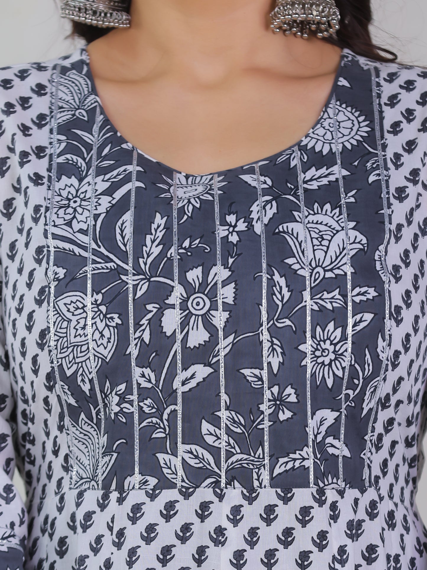 Embroidered Soft Cotton Floral Anarkali White Kurta