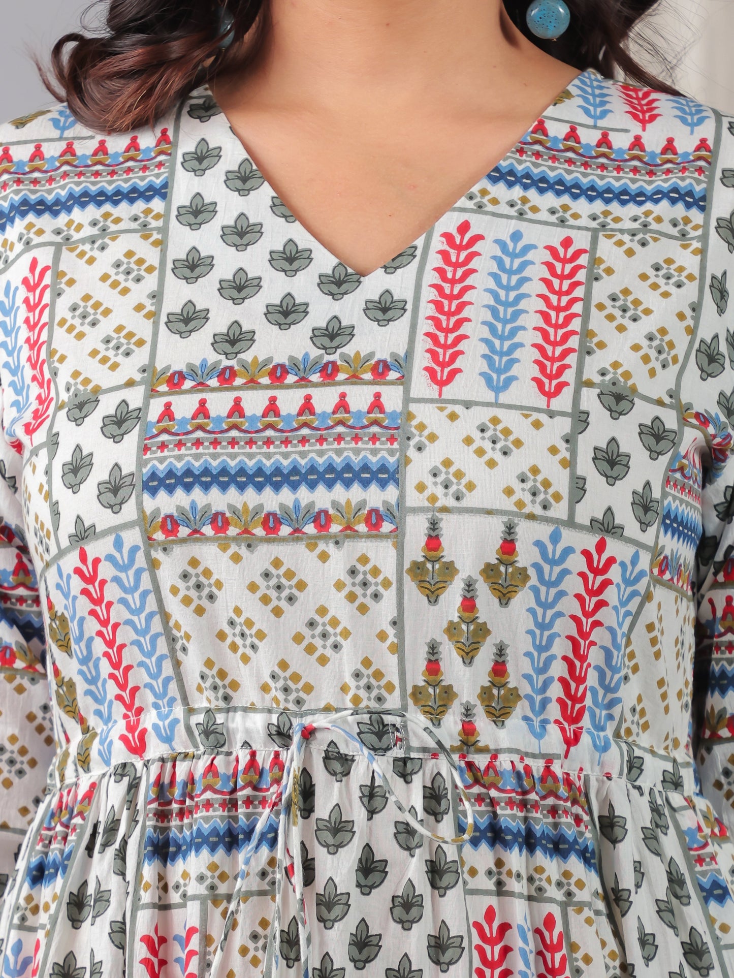 Soft Cotton Patchwork A-line Off White Dress