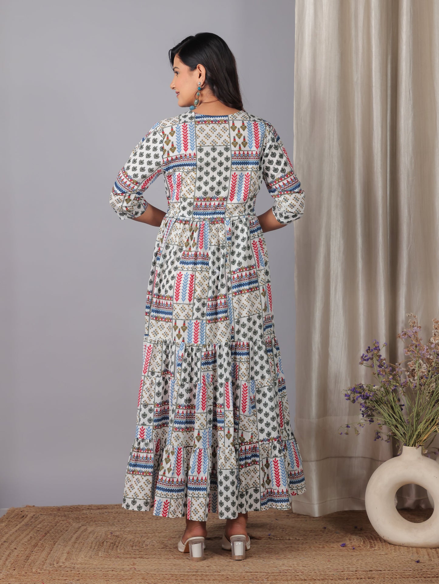 Soft Cotton Patchwork A-line Off White Dress