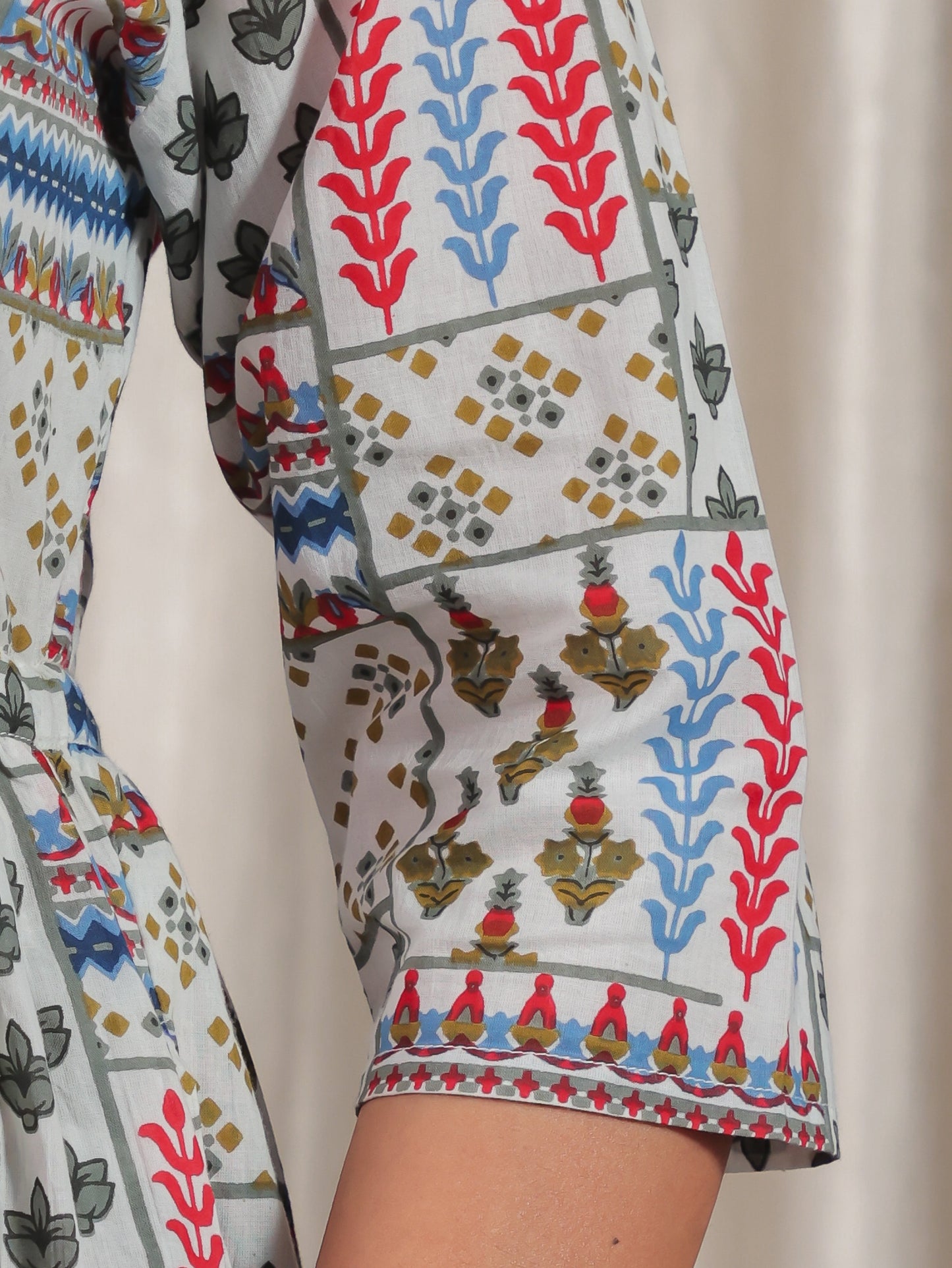 Soft Cotton Patchwork A-line Off White Dress